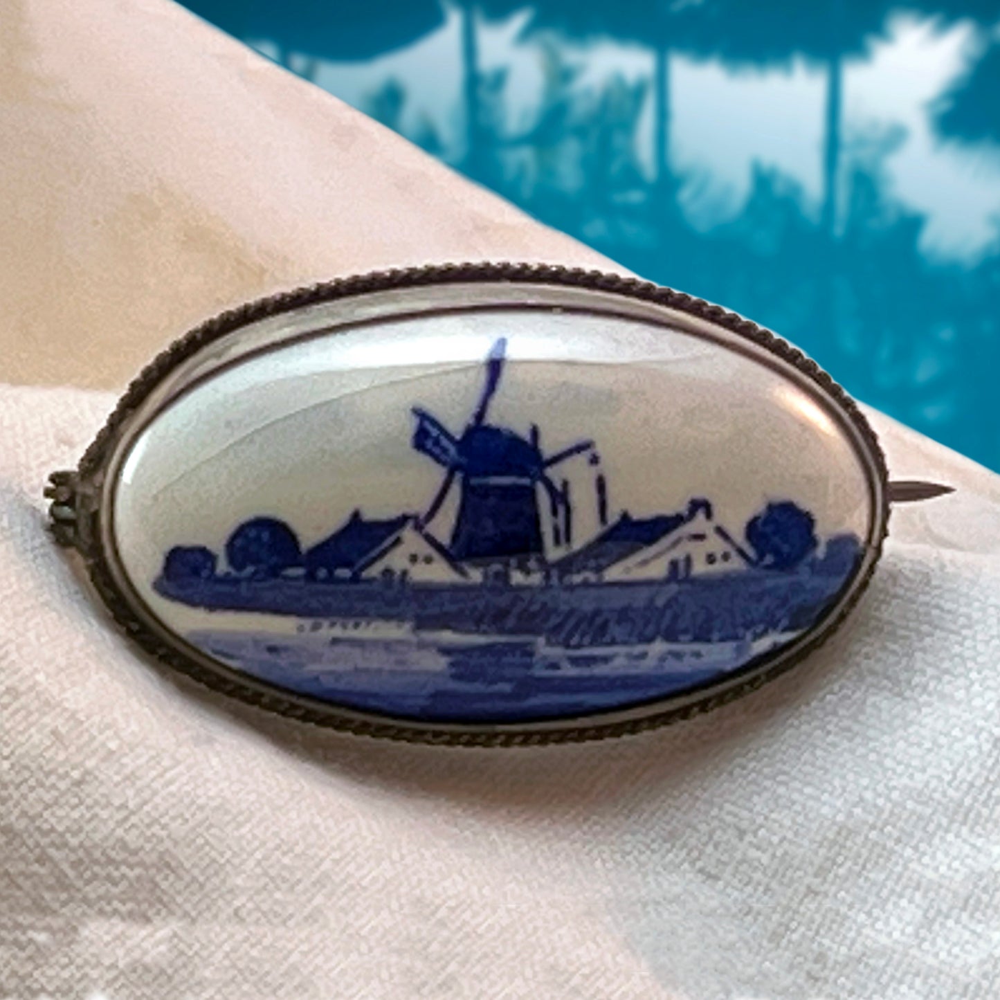 1900s Dutch Delft Windmill 835 Silver Brooch