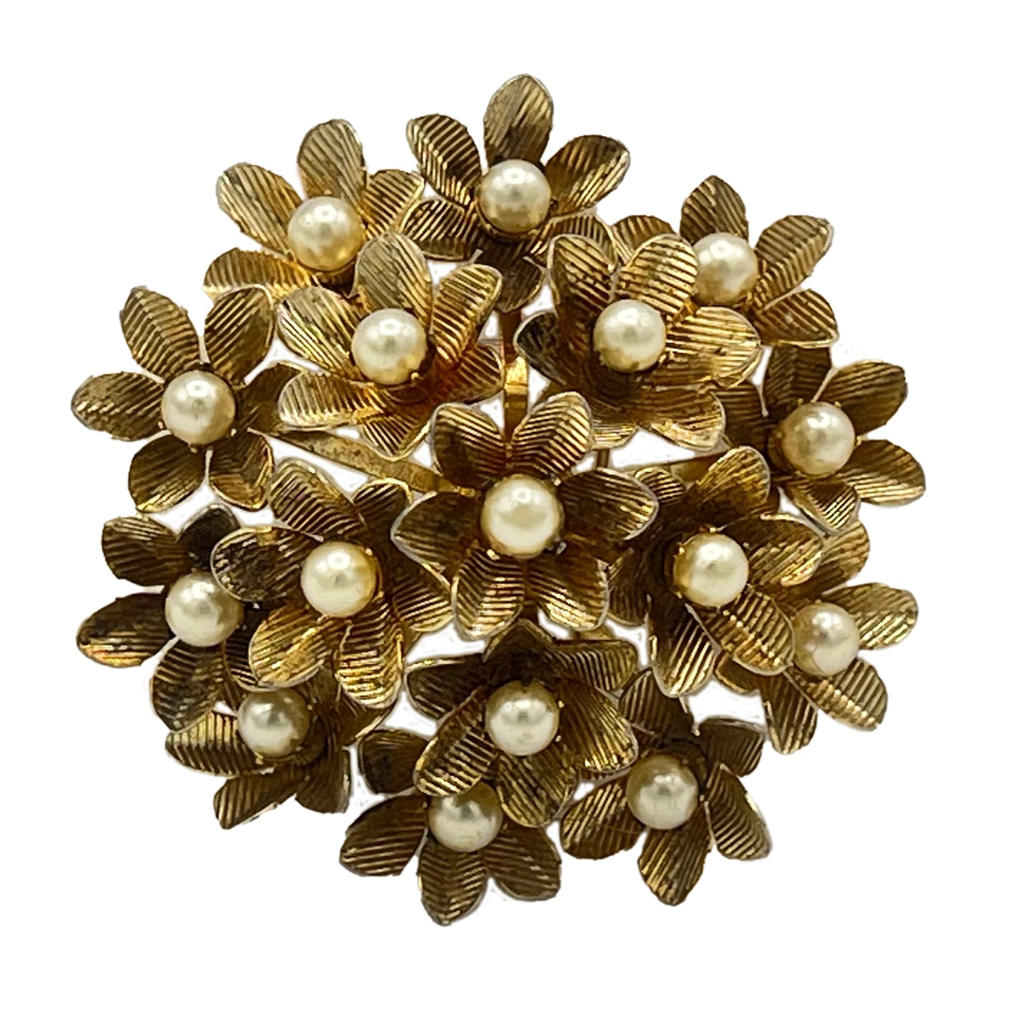 Signed Coro Faux Pearl Gold Tone Floral Brooch Early 1950s