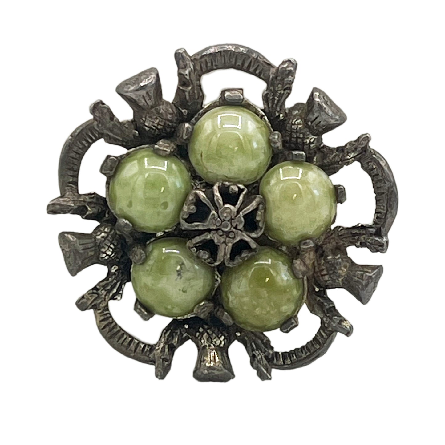 Vintage Miracle Green Agate Scottish Talisman Brooch