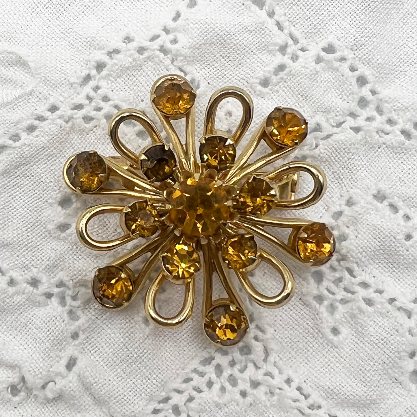 Coro Gold-Tone Brooch with Amber Rhinestones Pre 1955