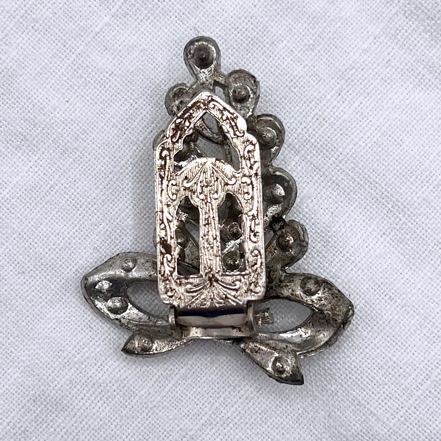 1930s Little Nemo Silver Tone Metal and Clear Rhinestone Dress Clip