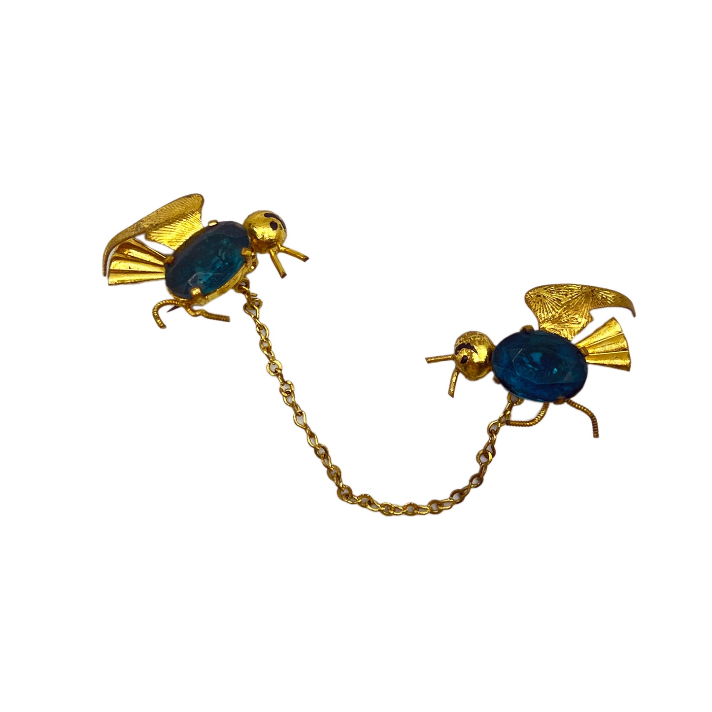 1940s Czech Signed Blue Crystal Love Birds Brooch