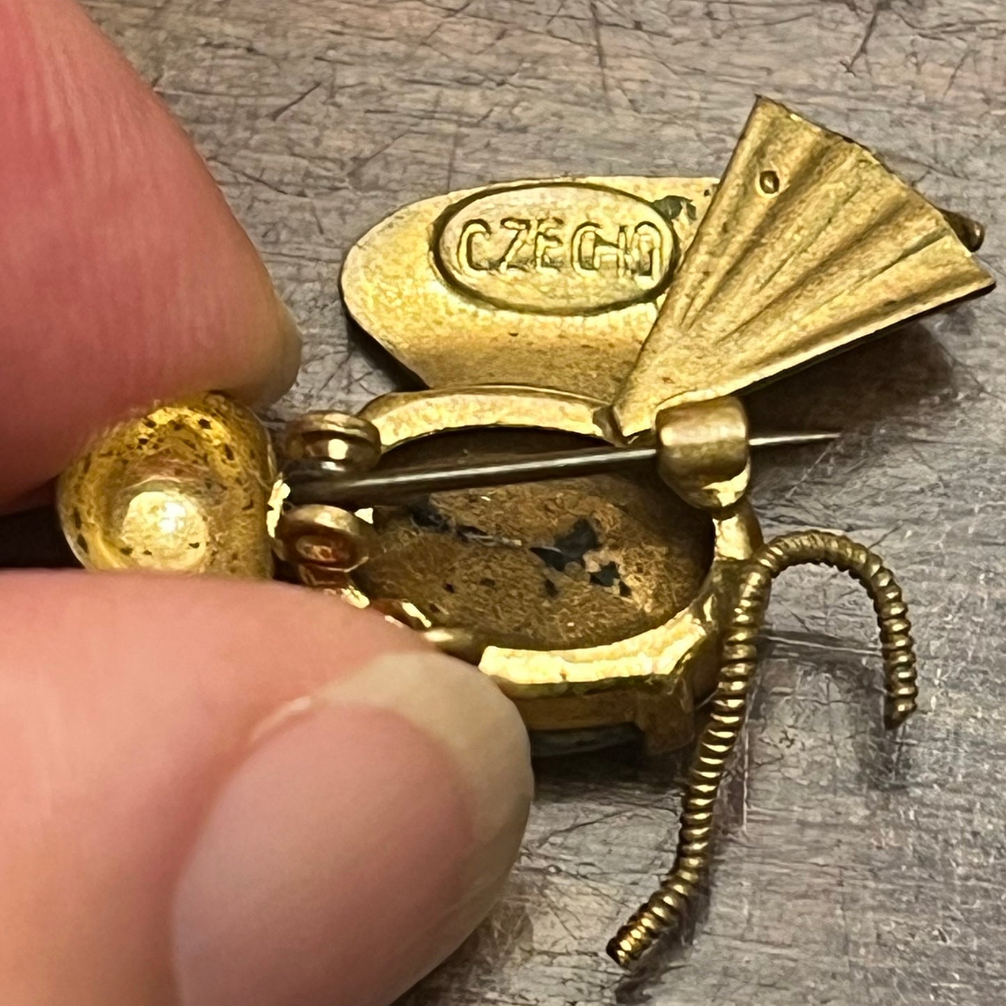 1940s Czech Signed Blue Crystal Love Birds Brooch