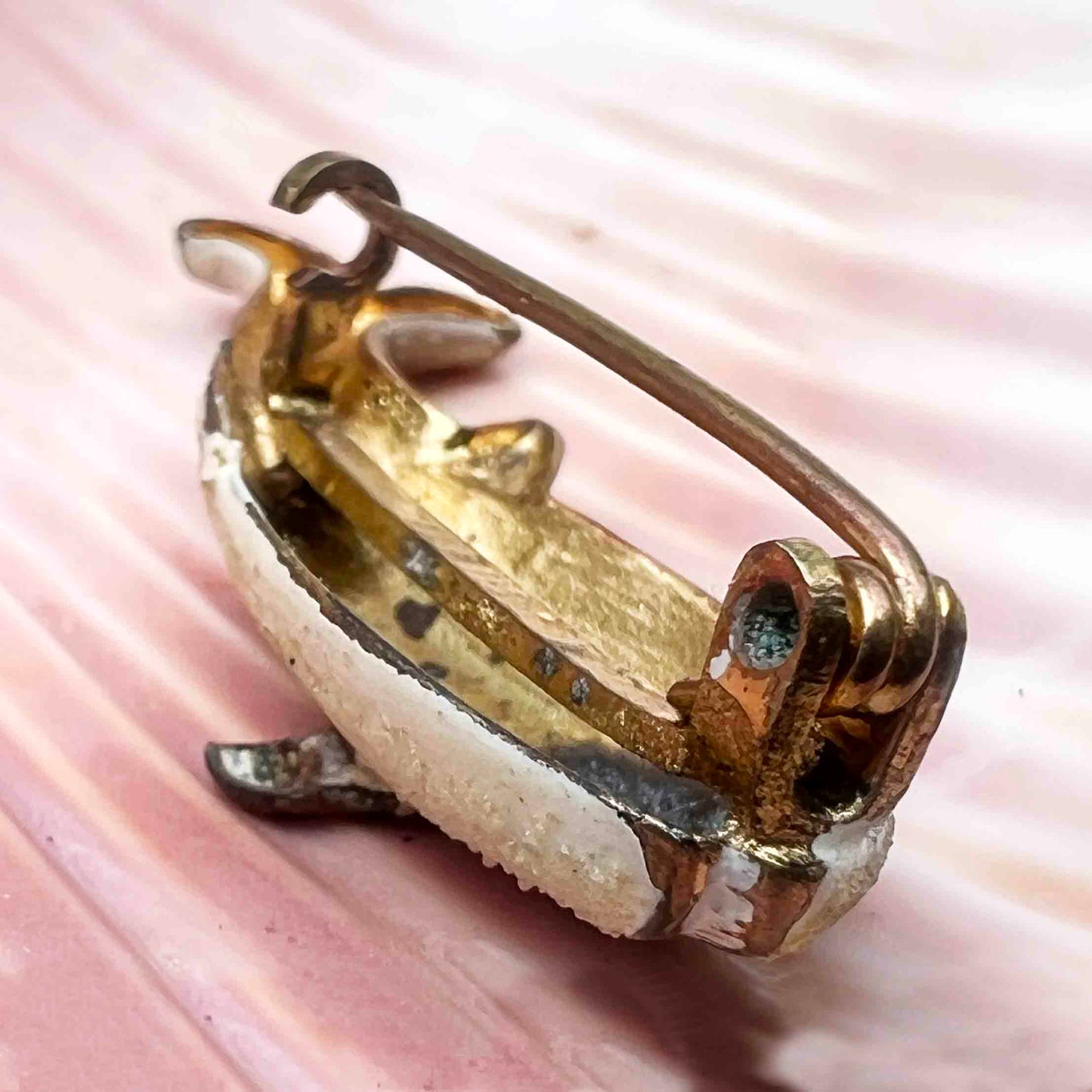 1940s Enamel Gold Tone Signed Korea Whale Brooch