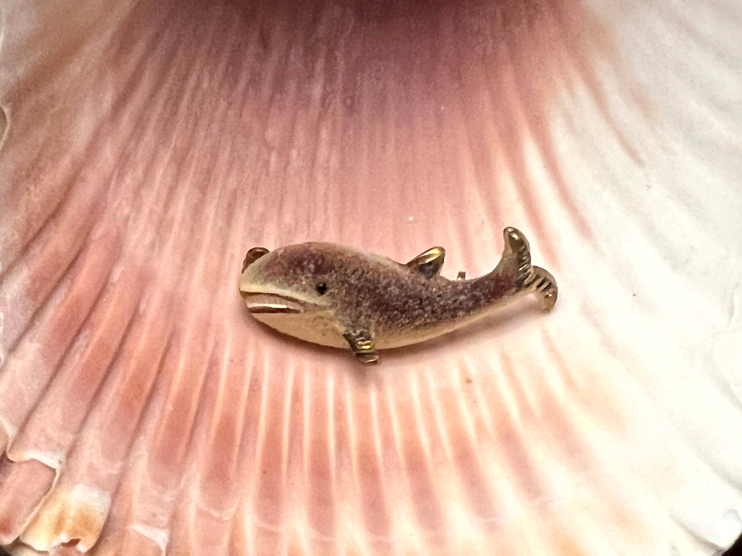 1940s Enamel Gold Tone Signed Korea Whale Brooch
