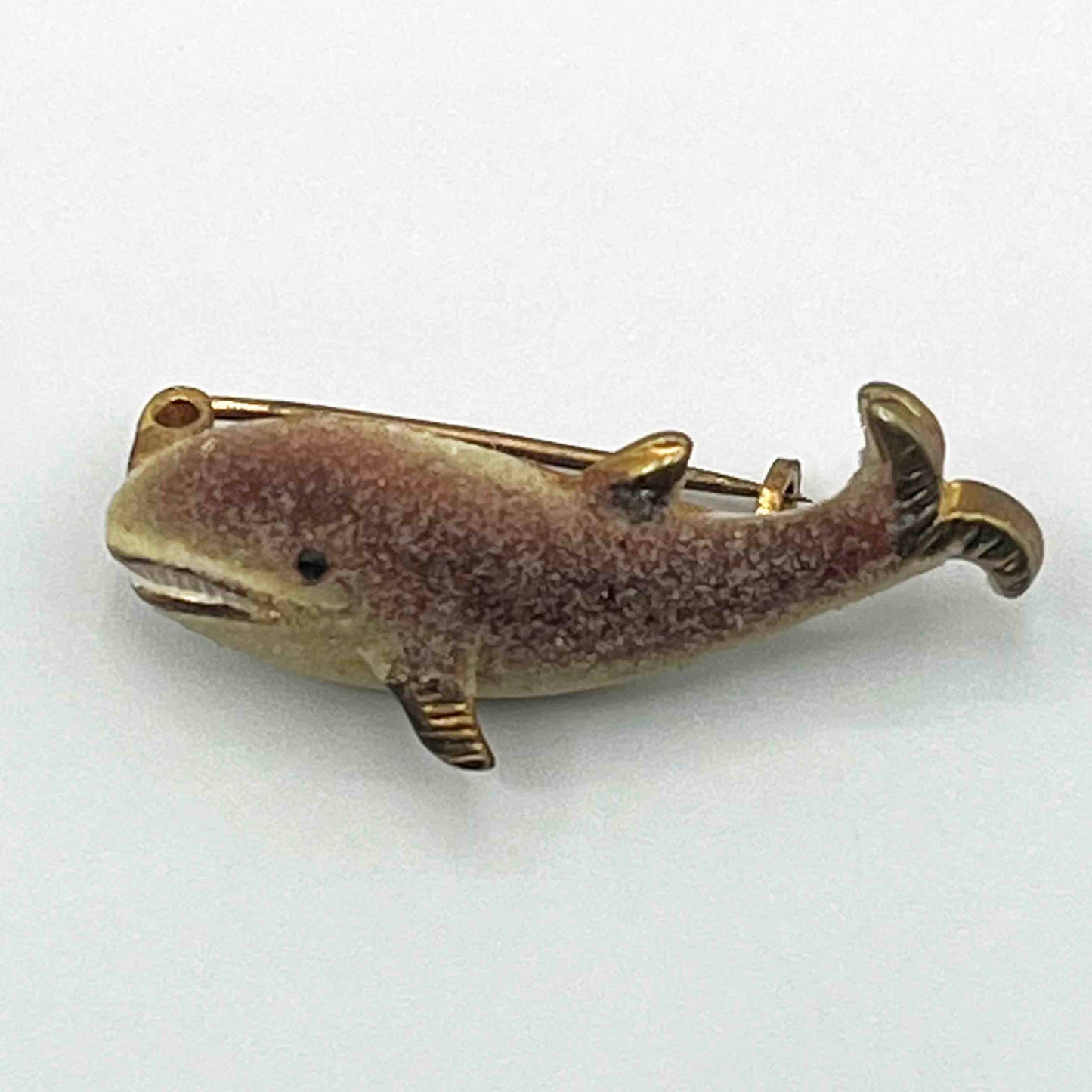 1940s Enamel Gold Tone Signed Korea Whale Brooch