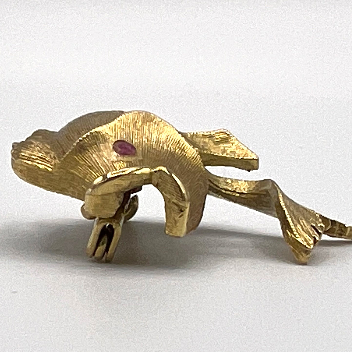 Vintage Gold Tone Fish Brooch with Red Eye Signed JJ