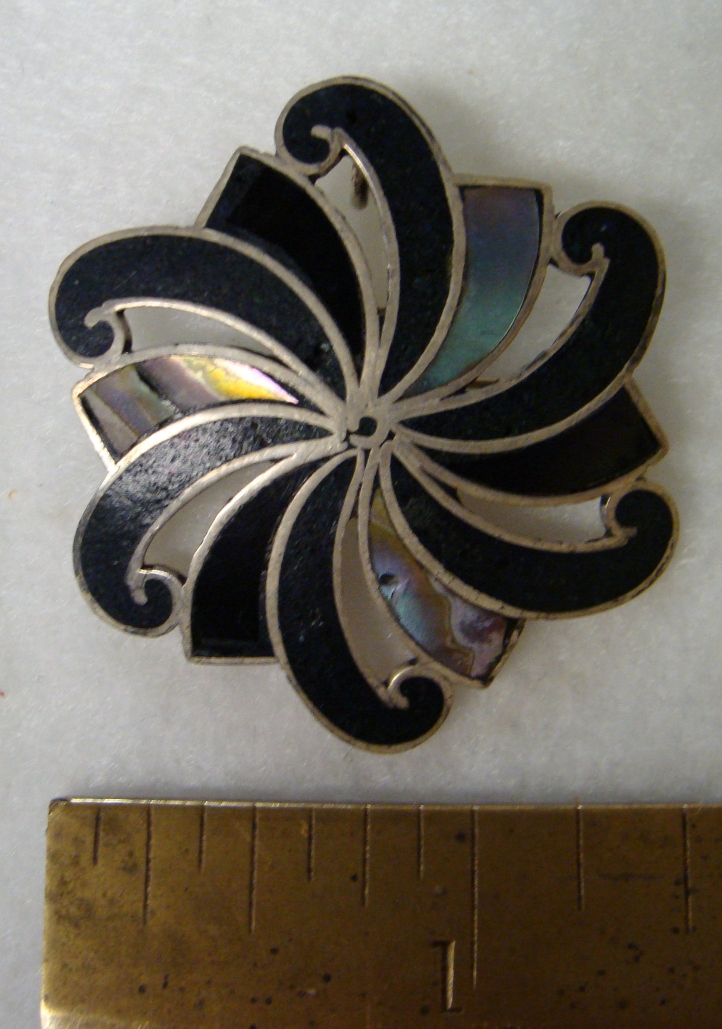 Taxco Mexico 925 Inlaid Sunburst Brooch and/or Pendant