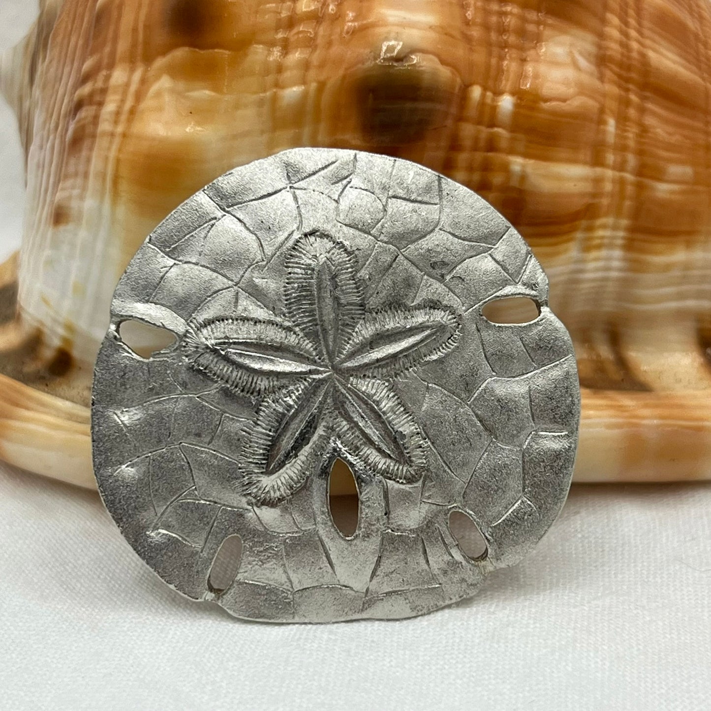 Vintage Silver Tone Stardust Finish Sand Dollar Brooch