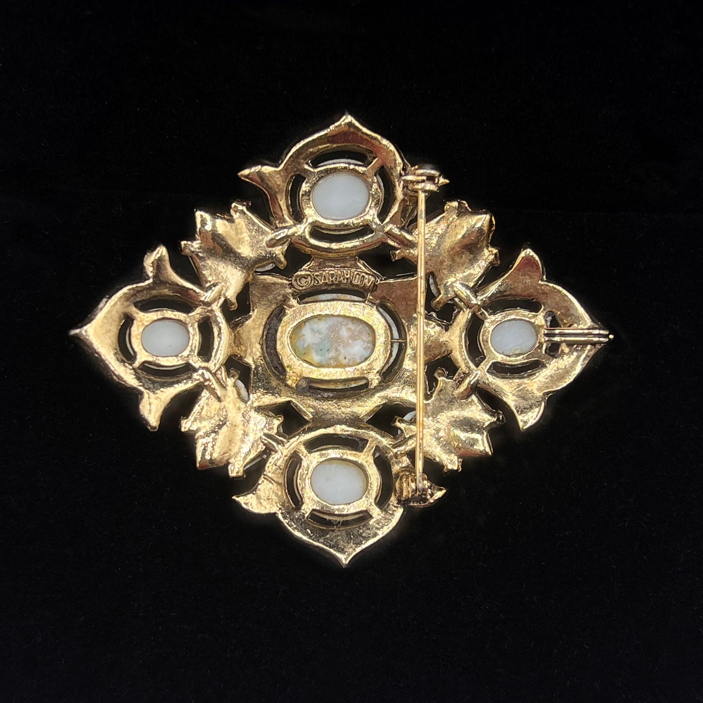 1968 Sarah Coventry Large Rememberance Faux Pearl Faux Turquoise Brooch/Pendant