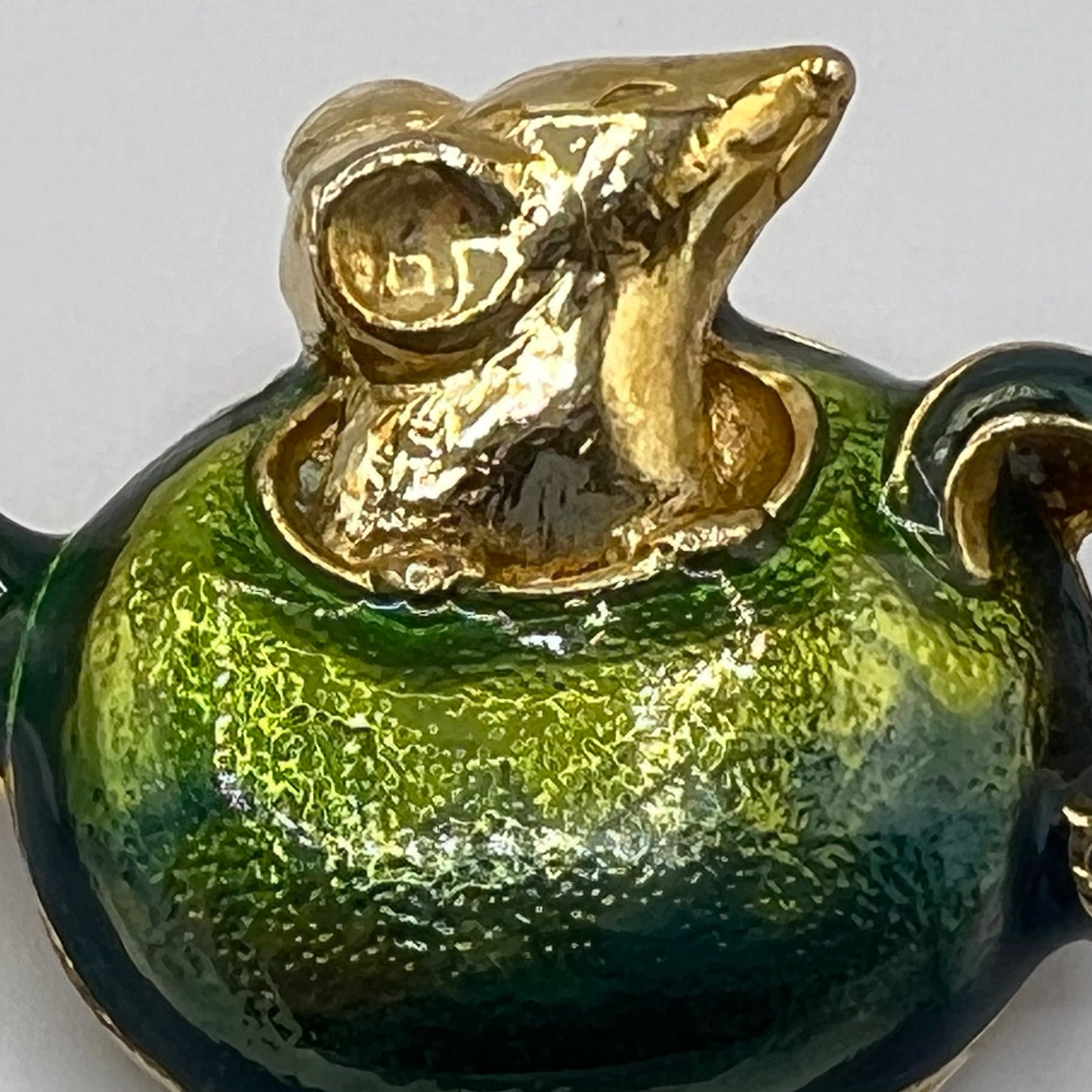 Signed SFJ Rare Enamel Teapot with Mouse Brooch/Pin