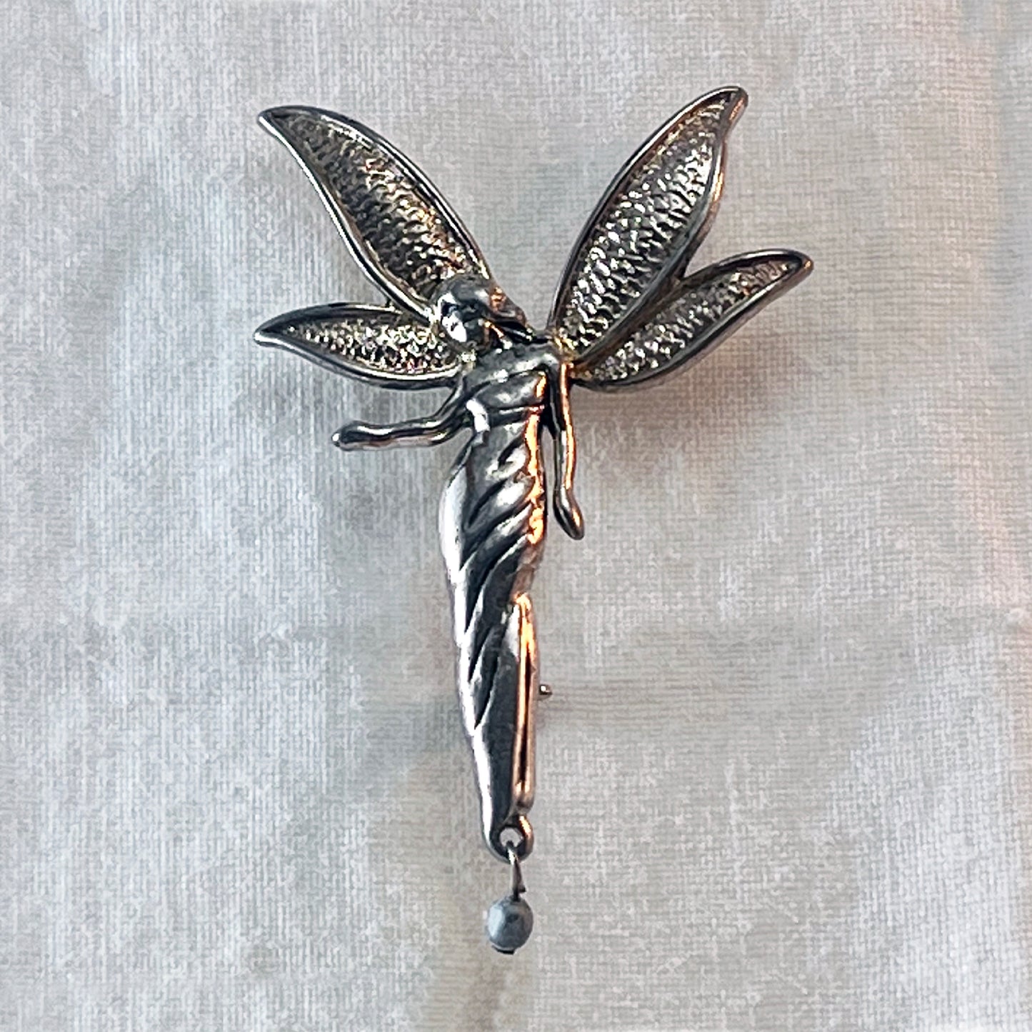 Signed Liz Claiborne Silver Tone Fairy Brooch