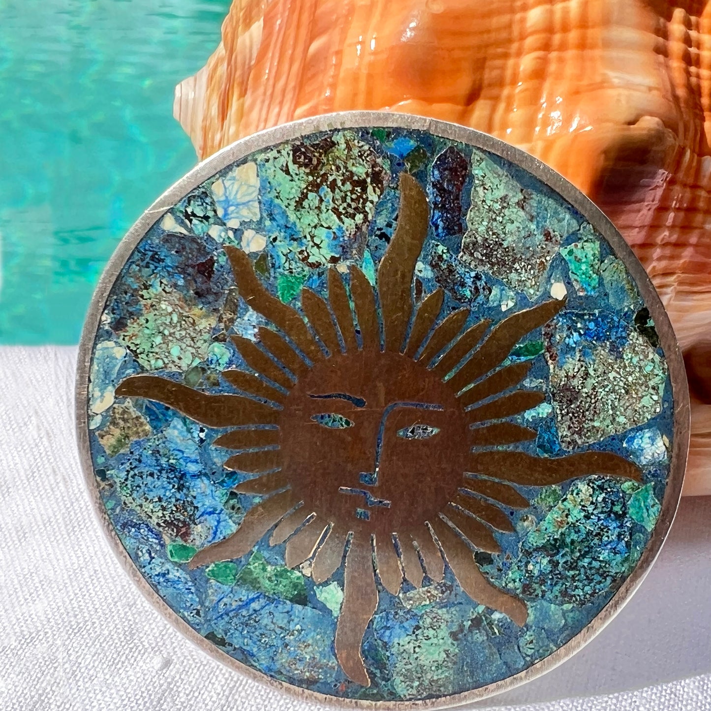 1960s Taxco SH Mexico Sterling Silver Sun Brooch/Pendant