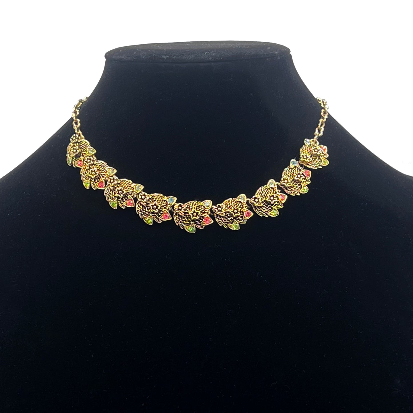 Vintage multicolored rhinestone and gold tone choker