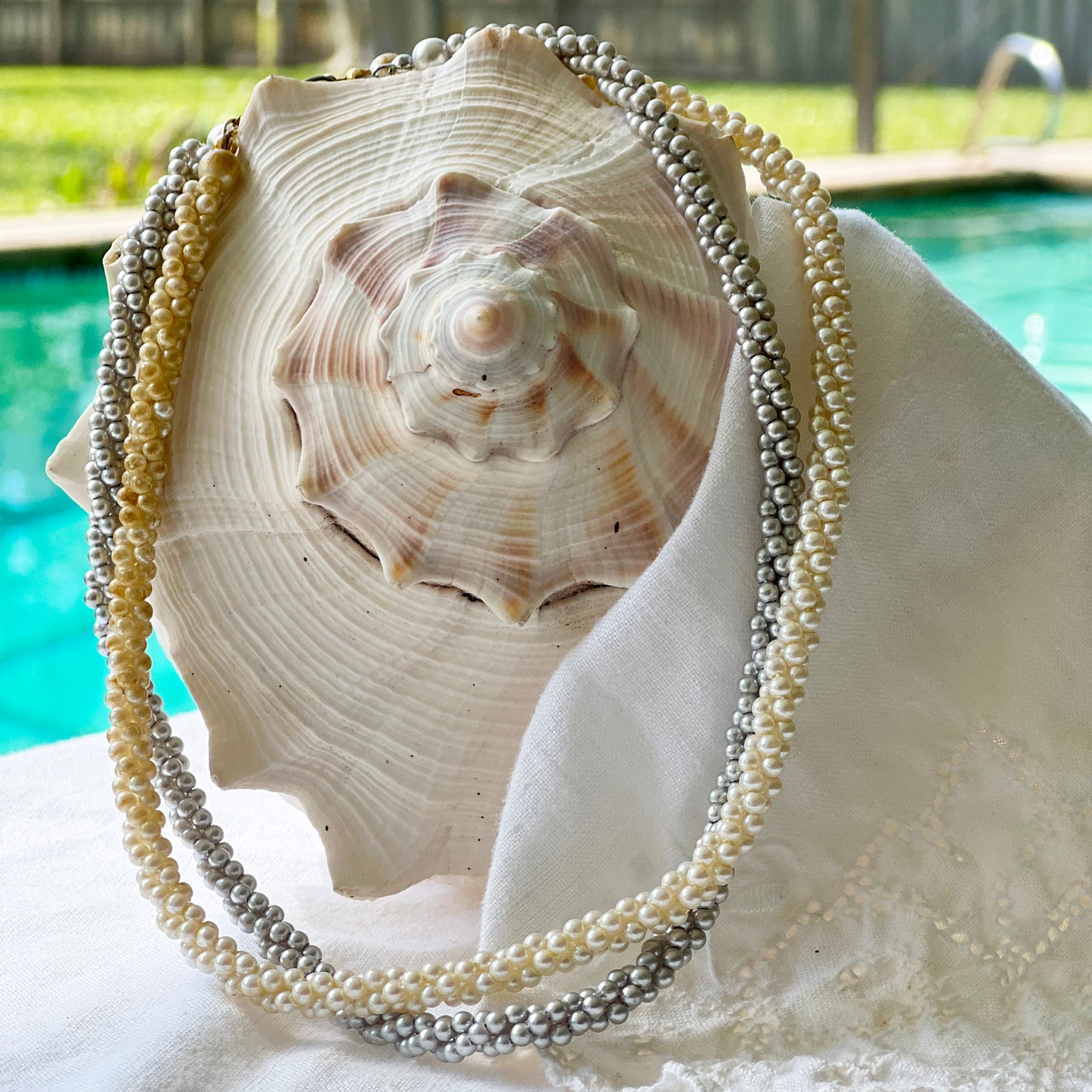 Two Vintage Marvella Twisted Triple Strand Faux Pearl Necklaces