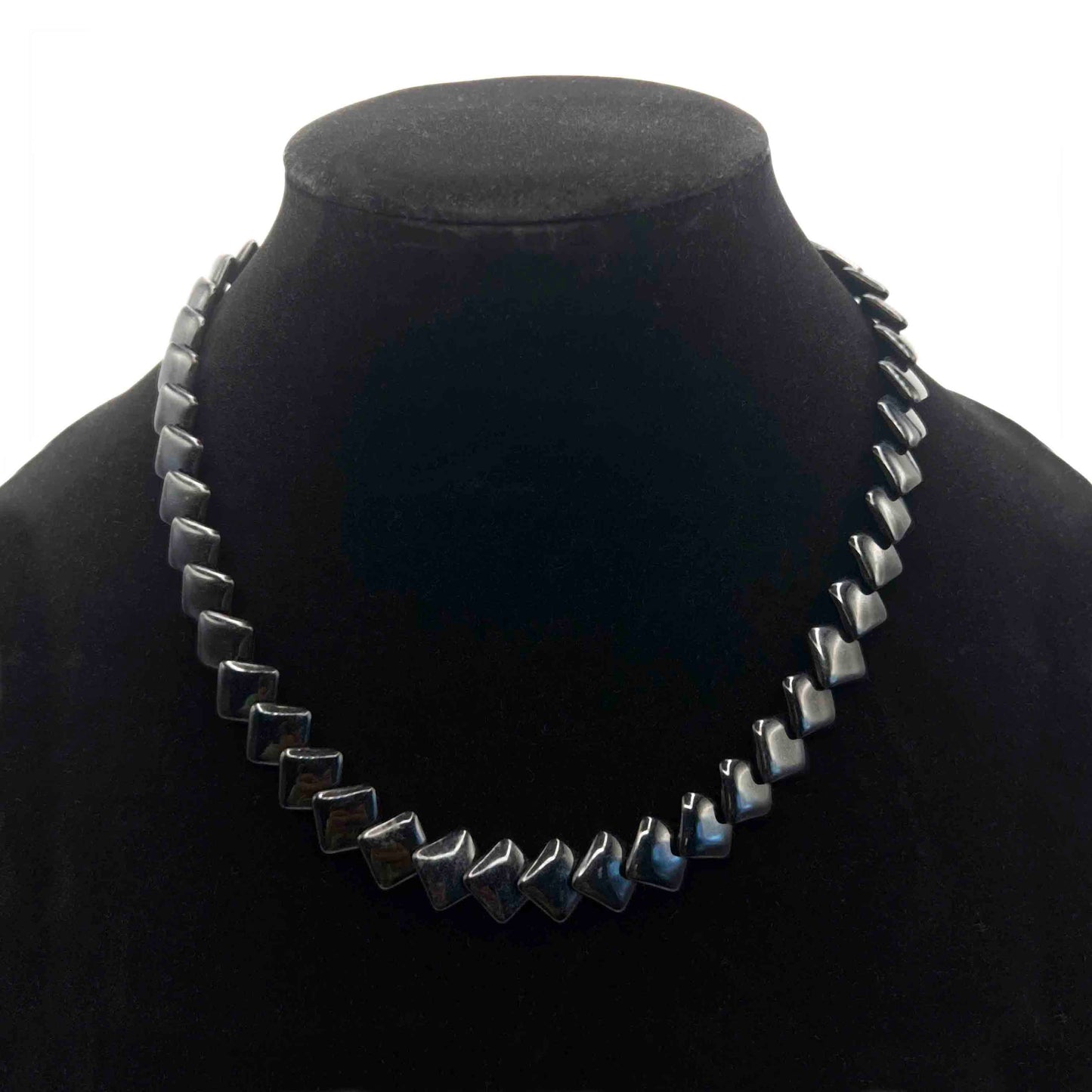 Trifari Vintage Black Thermoset Square Bead Necklace