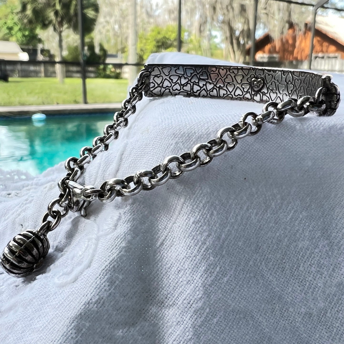 1970s Signed Brighton Silver Tone Textured Bar Bracelet