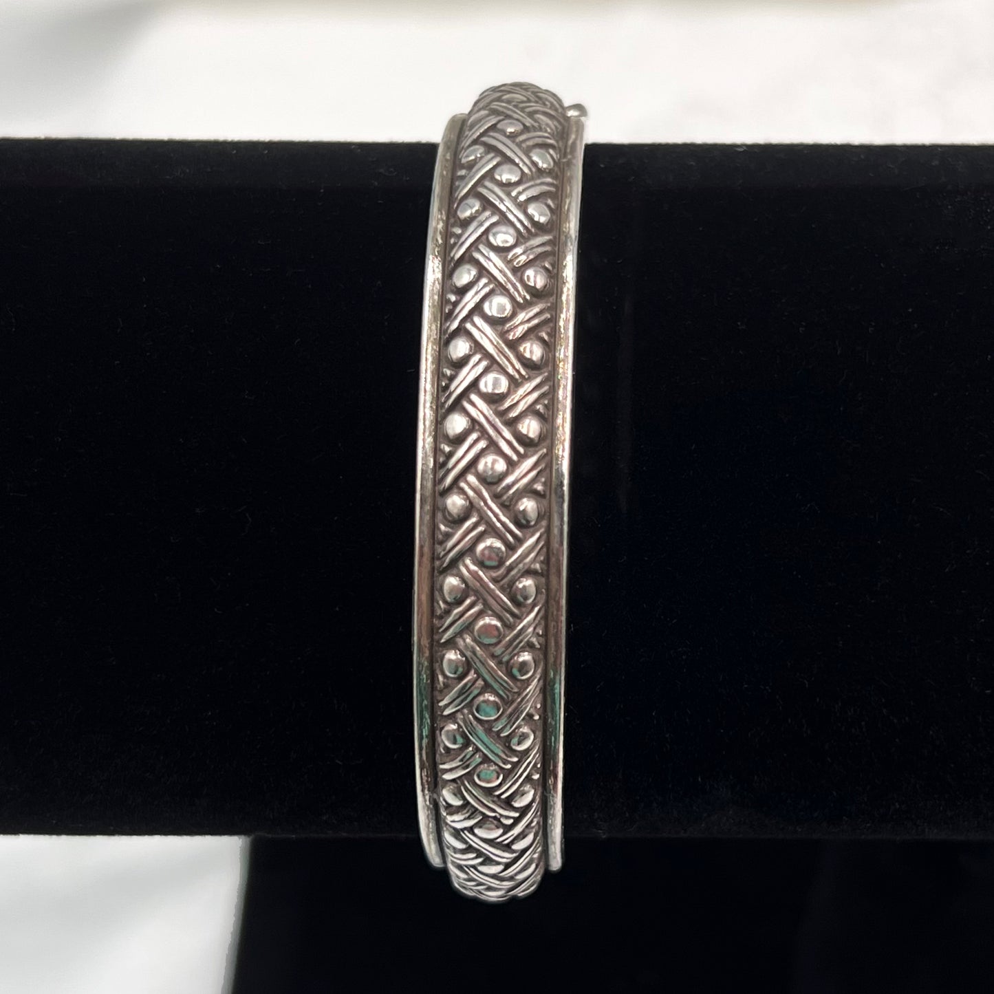 1970s Signed Brighton Silver Tone Textured Bar Bracelet