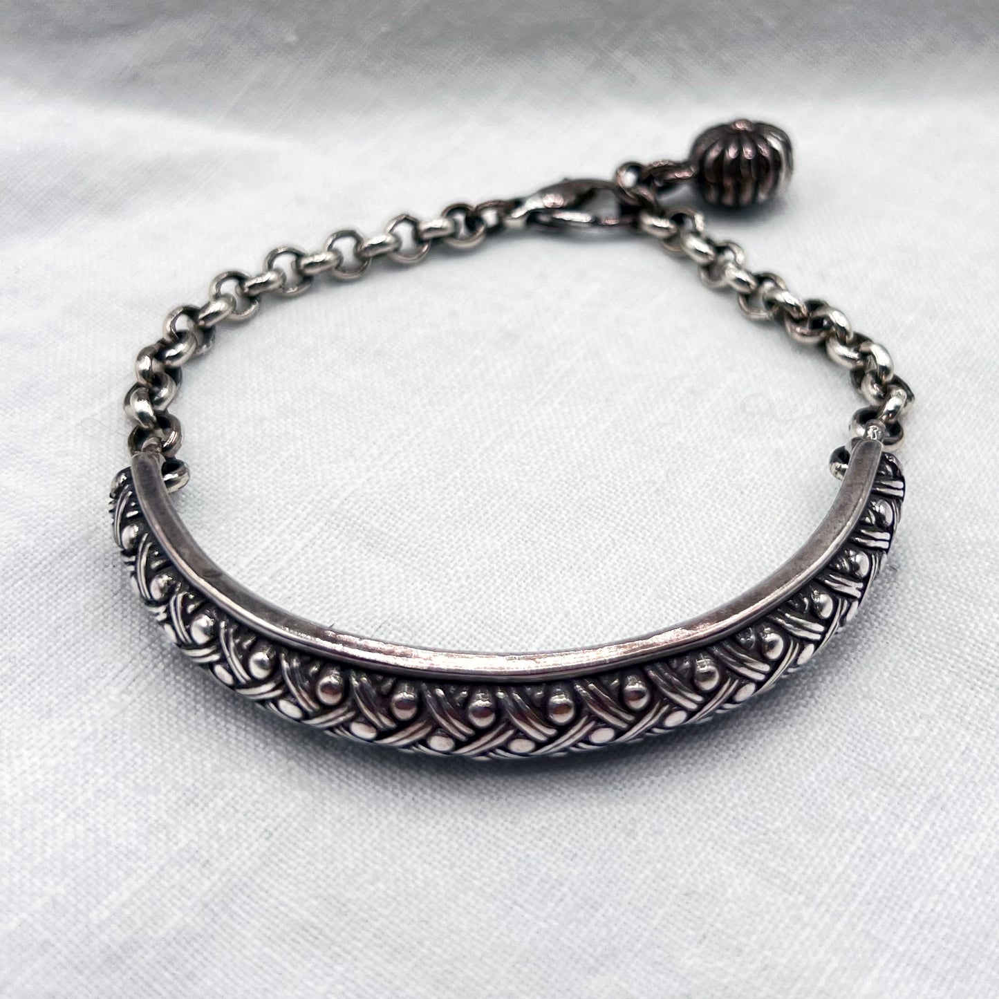 1970s Signed Brighton Silver Tone Textured Bar Bracelet