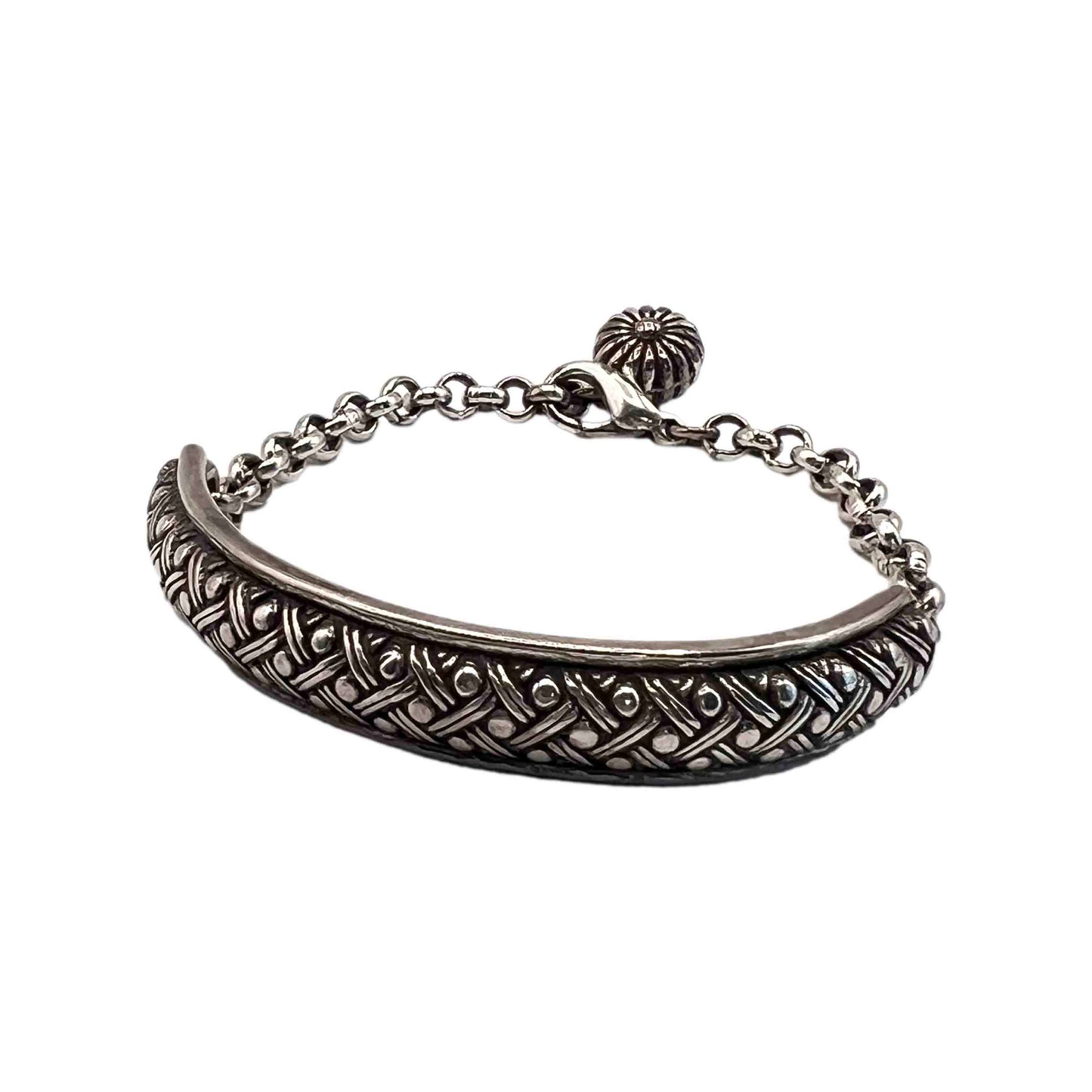 1970s Signed Brighton Silver Tone Textured Bar Bracelet