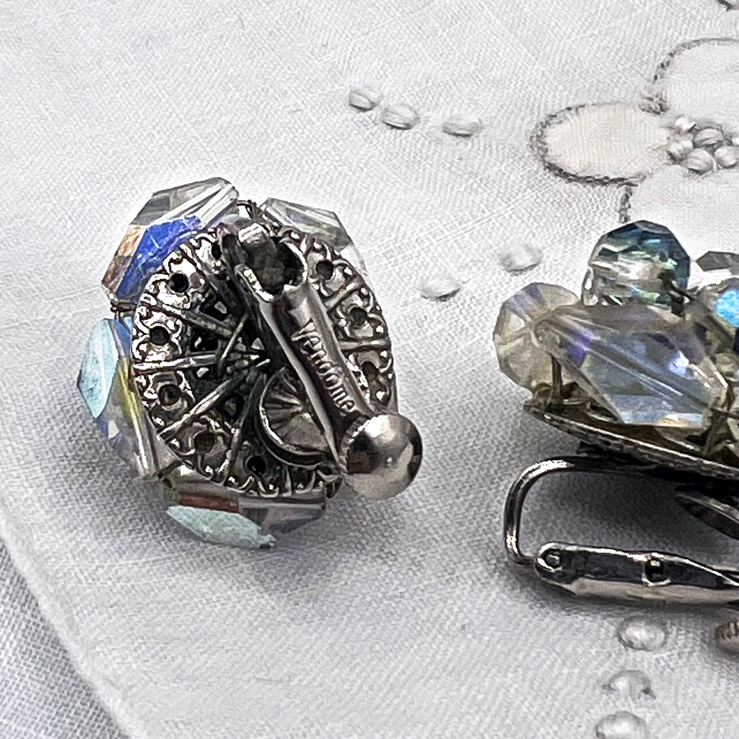 Vintage Vendome Aurora Borealis Facetted Clip Earrings