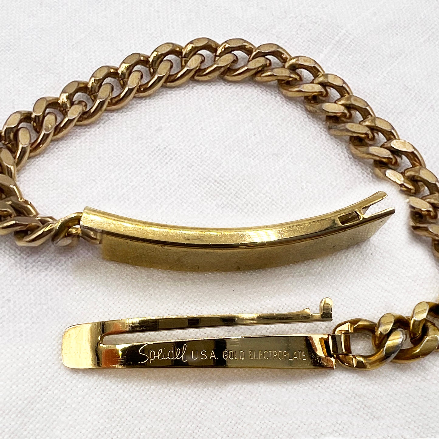 1960s Womens Speidel Gold Electroplate Curb Link Chain ID Bracelet