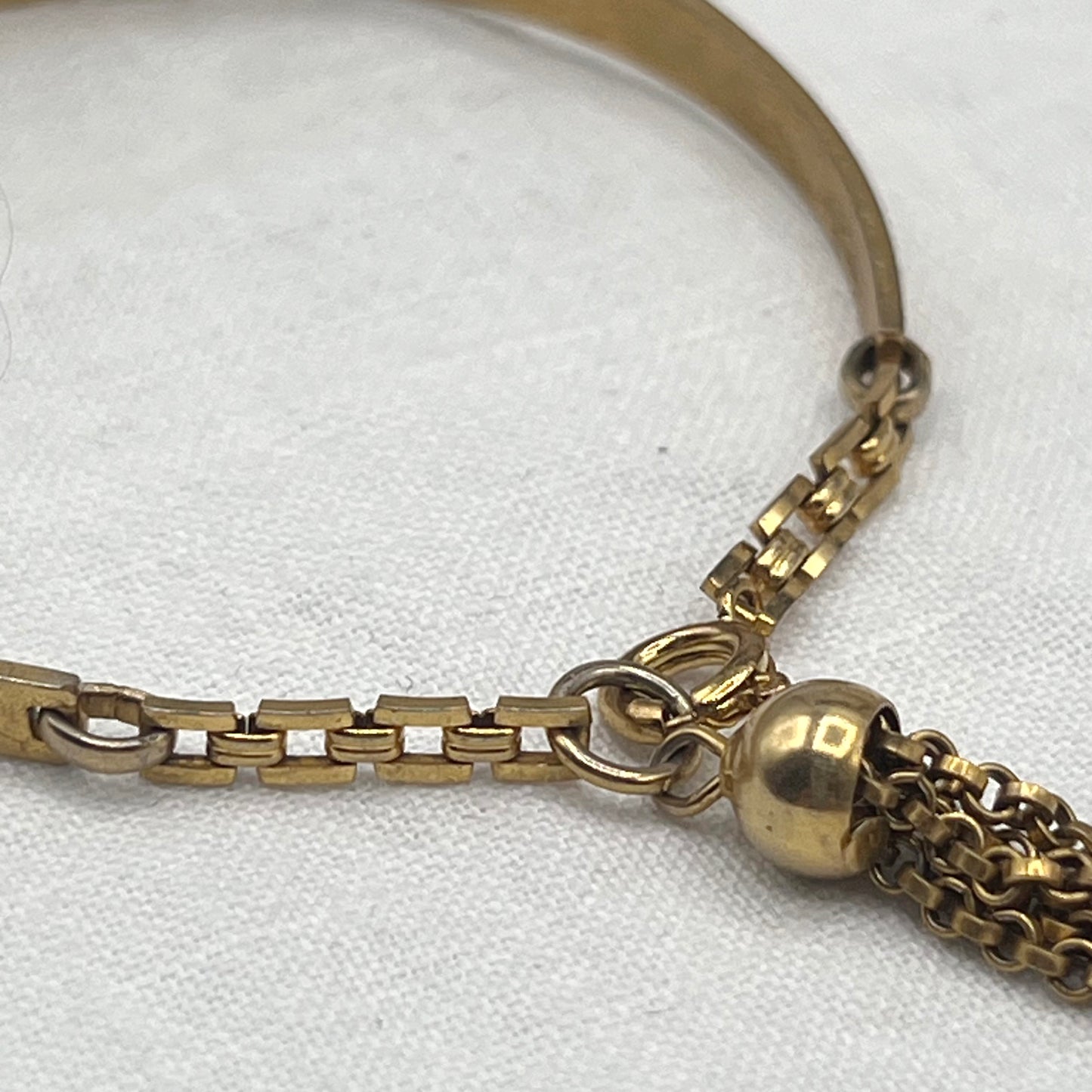 Vintage Monogrammed Gold Tone Cuff Bracelet With Tassel Dangle
