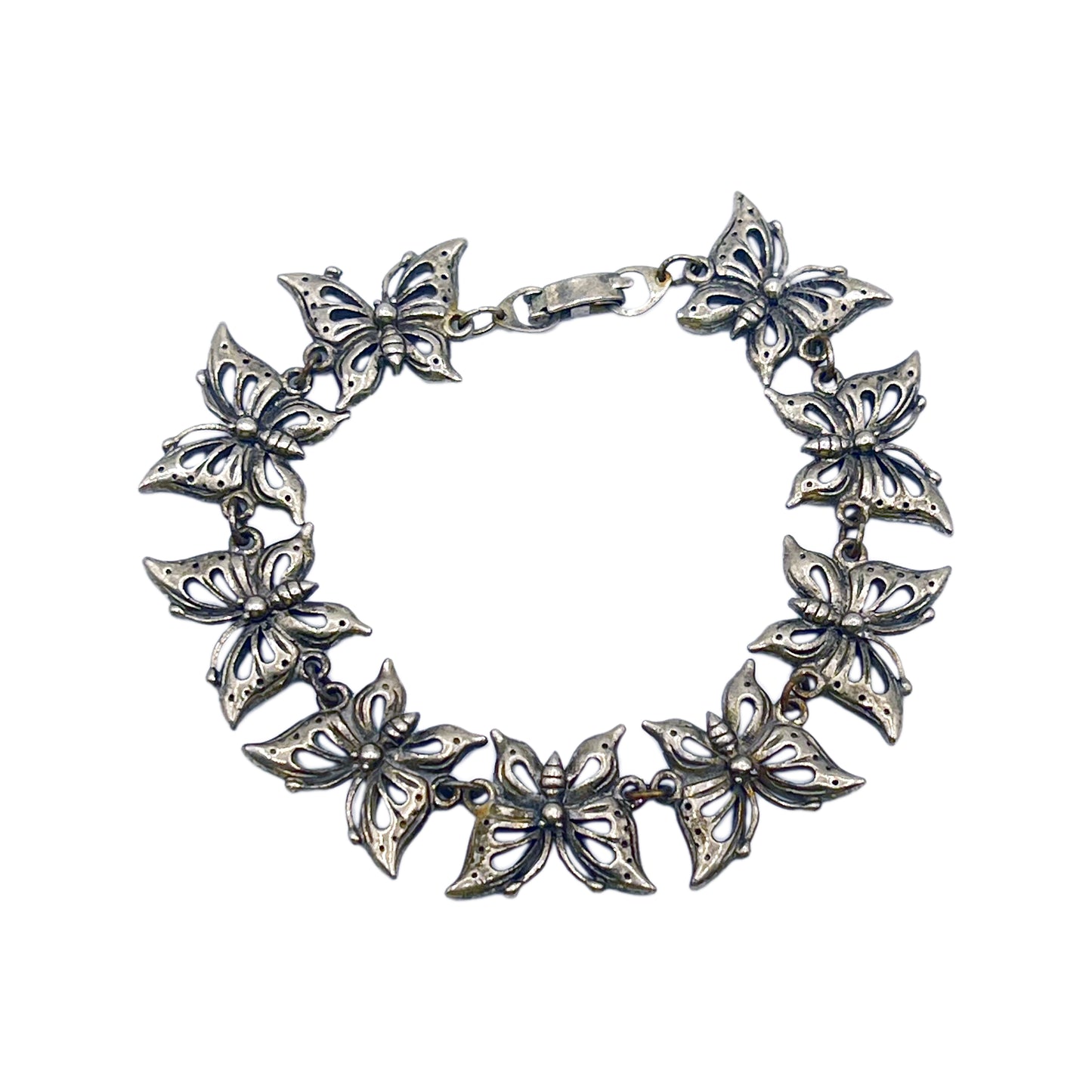 Vintage Silver Tone Butterfly Link Bracelet