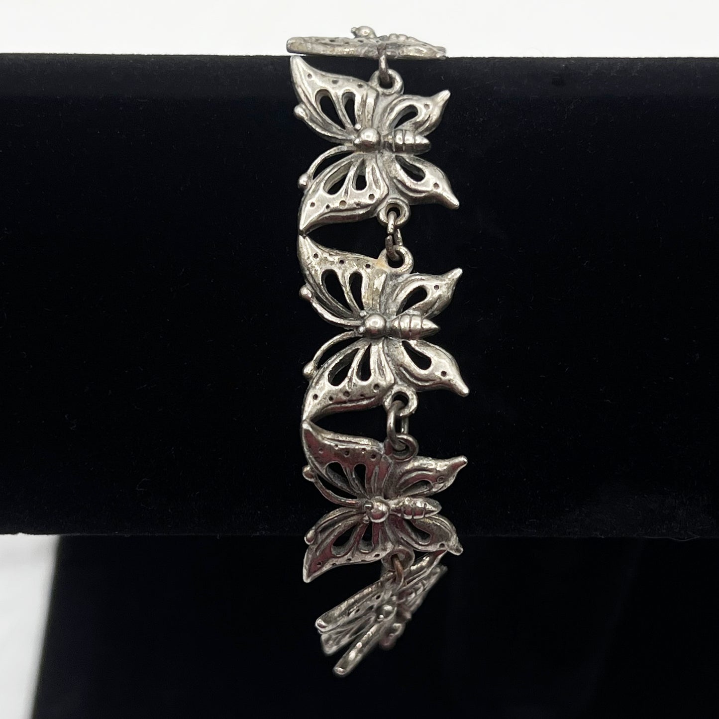 Vintage Silver Tone Butterfly Link Bracelet
