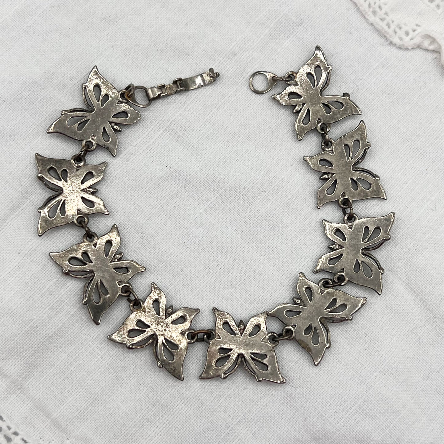 Vintage Silver Tone Butterfly Link Bracelet