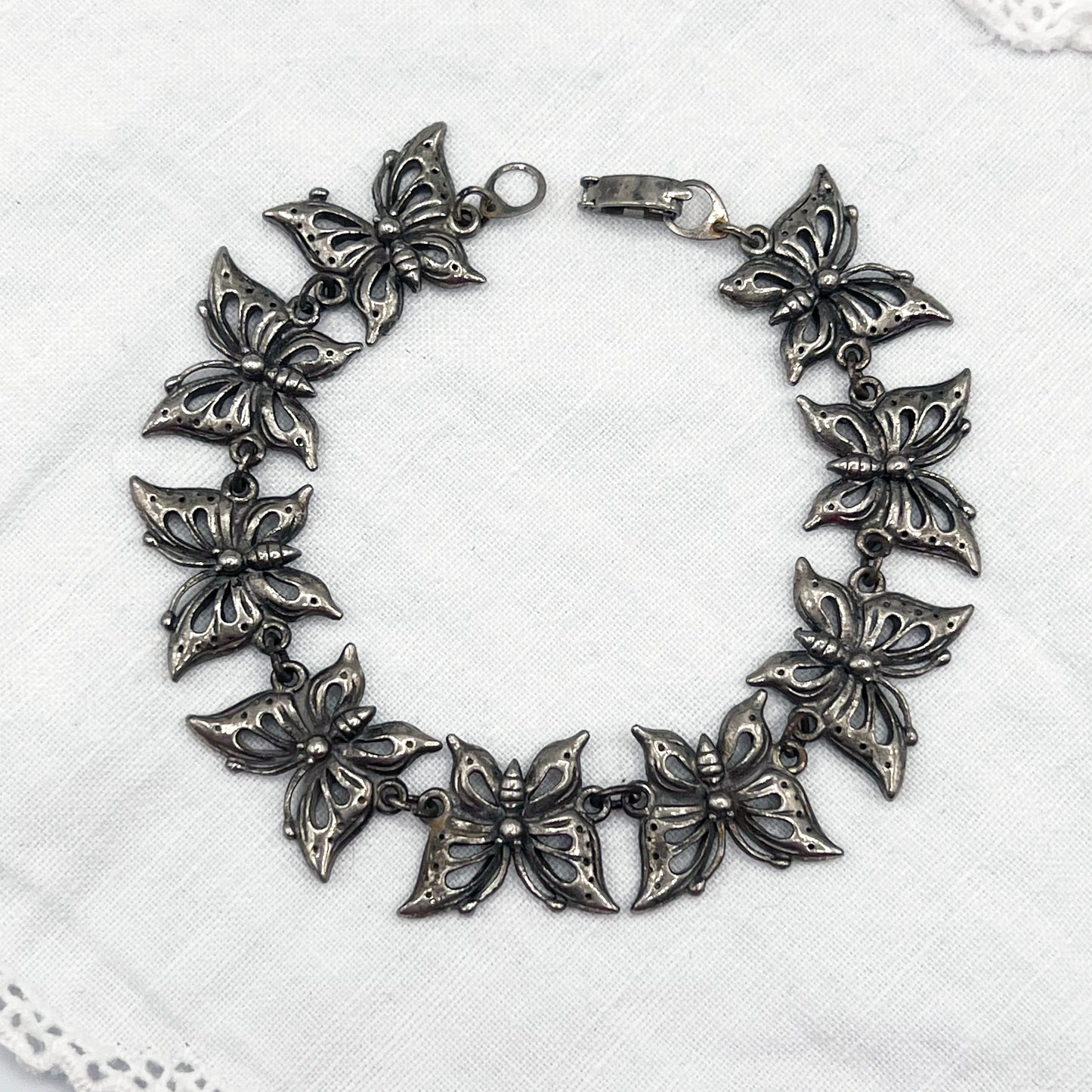 Vintage Silver Tone Butterfly Link Bracelet