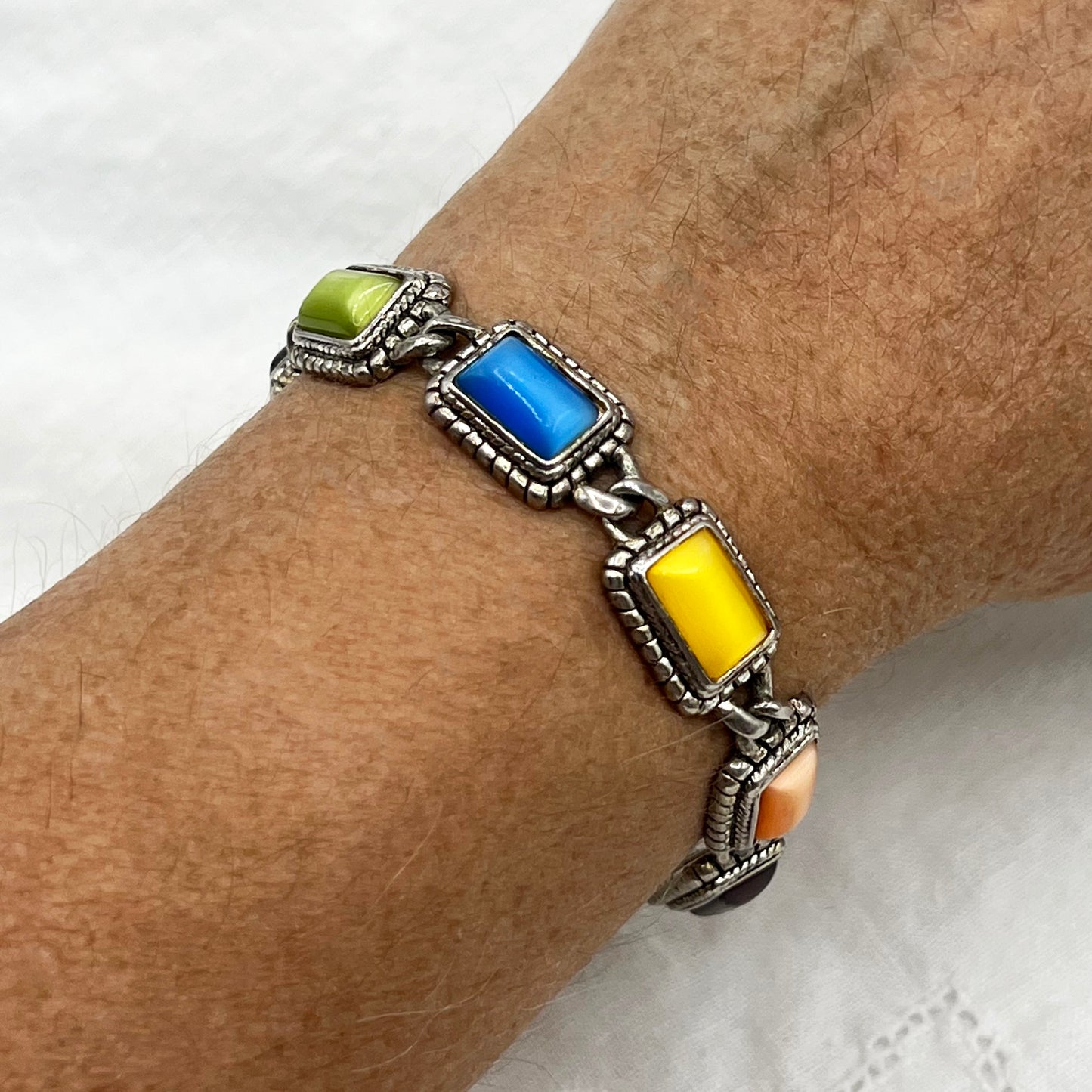 Signed Premier Designs Colorful Moonglow Tennis Bracelet