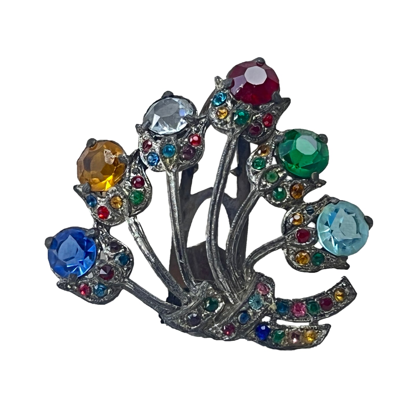 1930s Multi colored Glass Stone Fur/Dress Clip