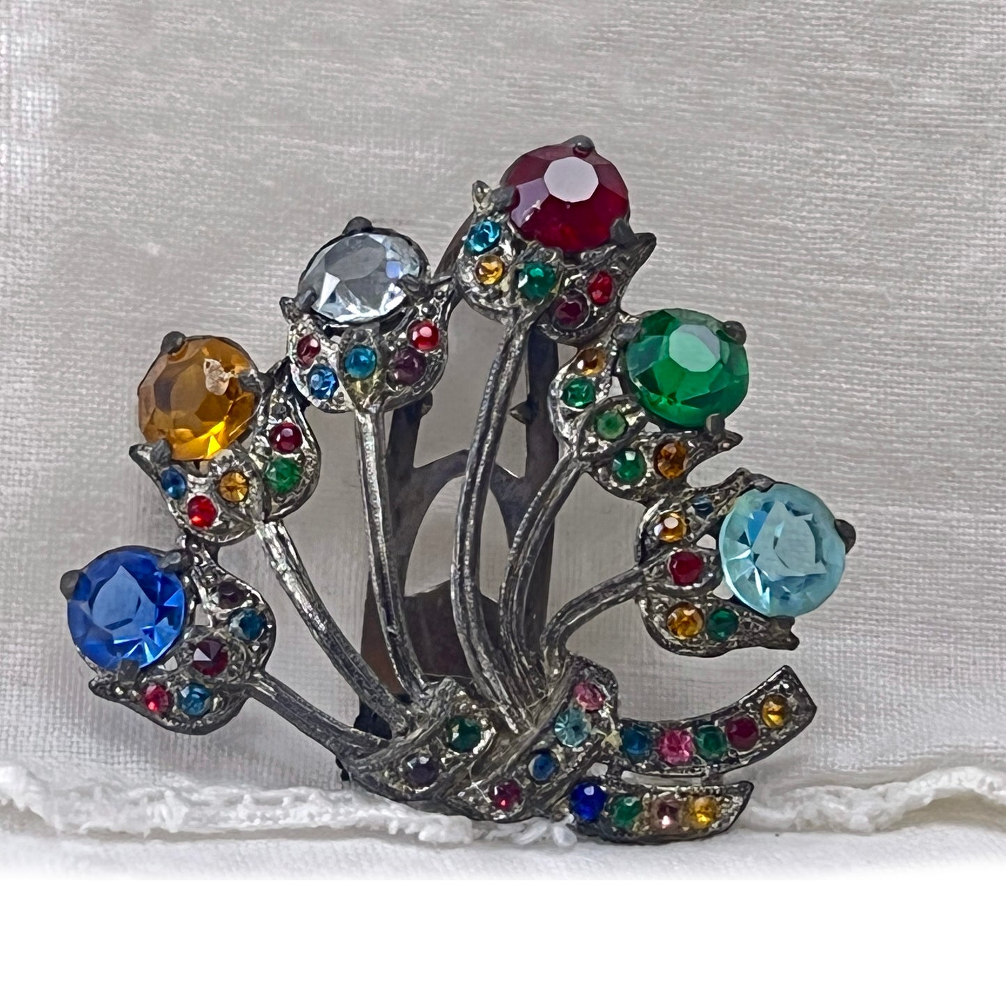 1930s Multi colored Glass Stone Fur/Dress Clip