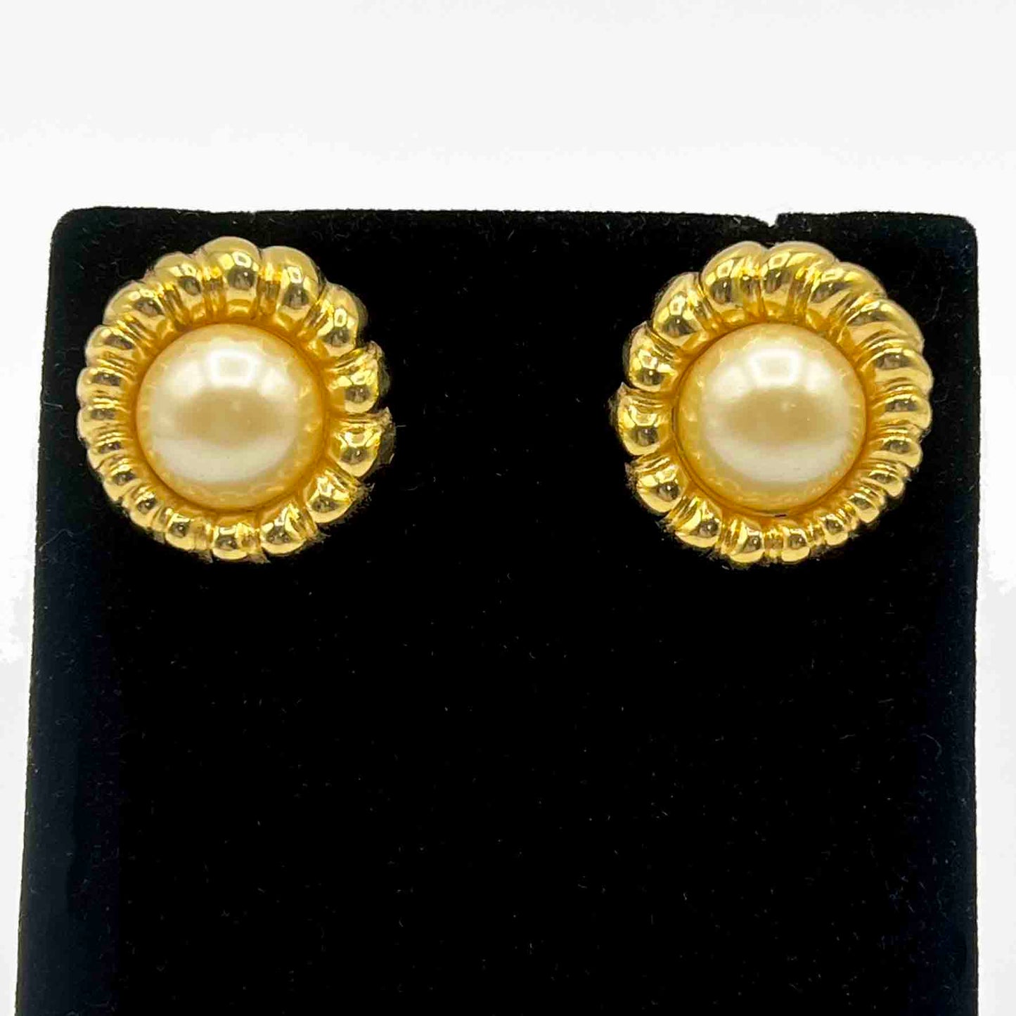 Vintage 1980s Monet Faux Pearl Button Post Earrings
