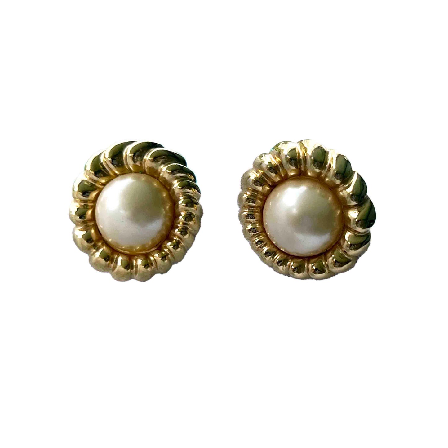 Vintage 1980s Monet Faux Pearl Button Post Earrings