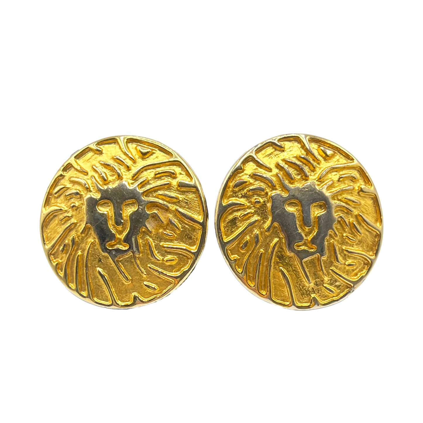 Vintage Anne Klein Gold Tone Lion Head Disk Earrings