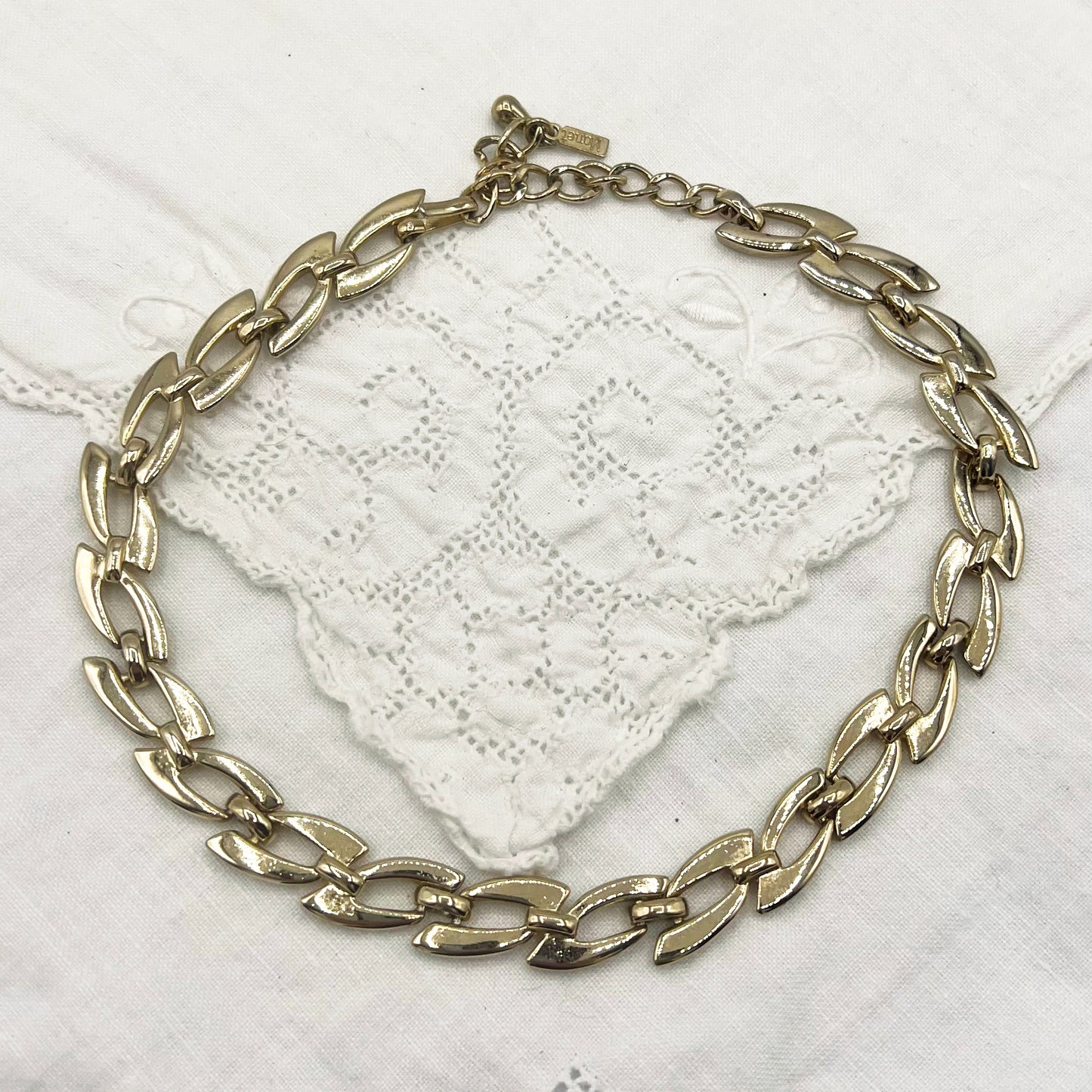 1980s Monet Gold Tone Link Adjustable Choker Necklace