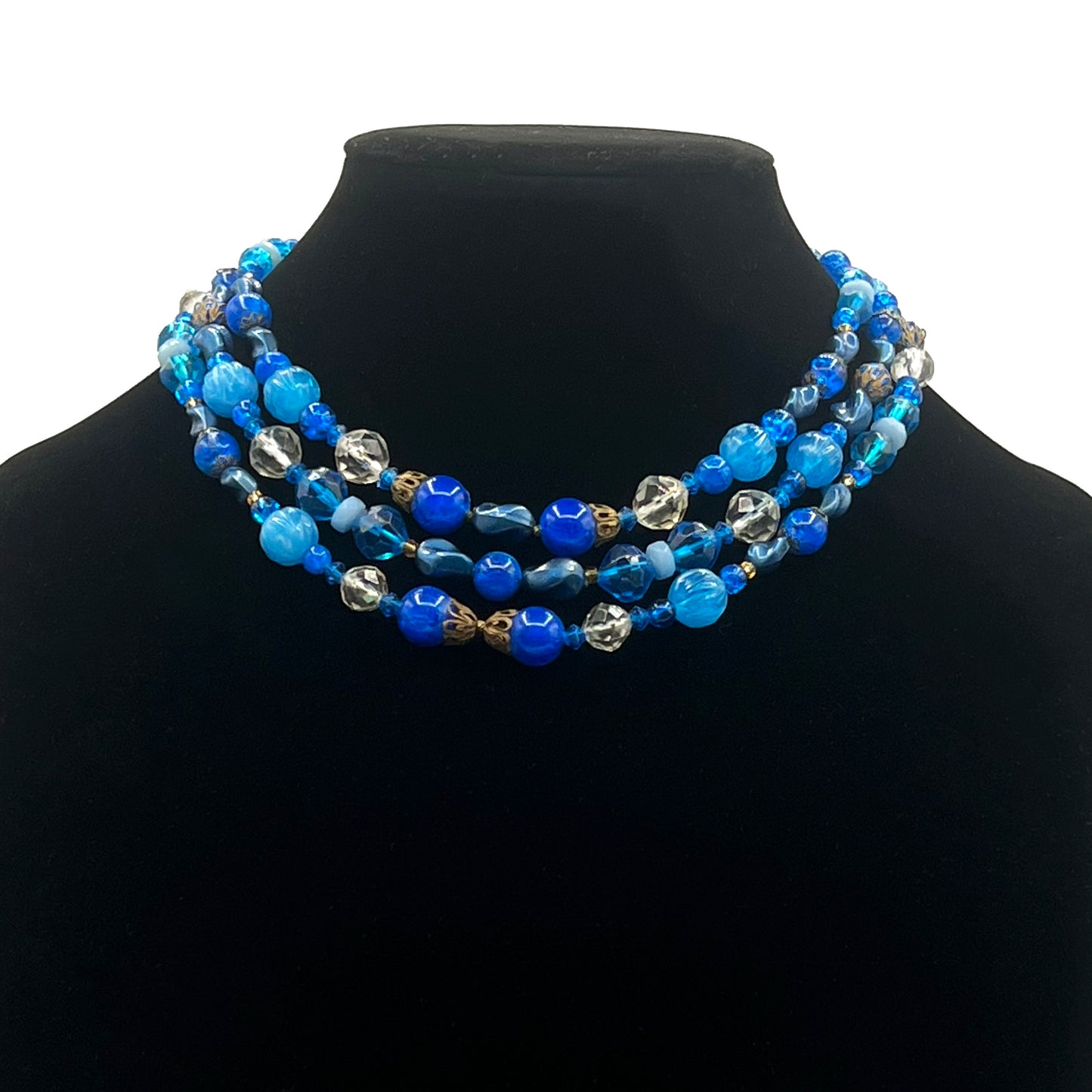 Vintage West German Blue Lucite Bead Necklace