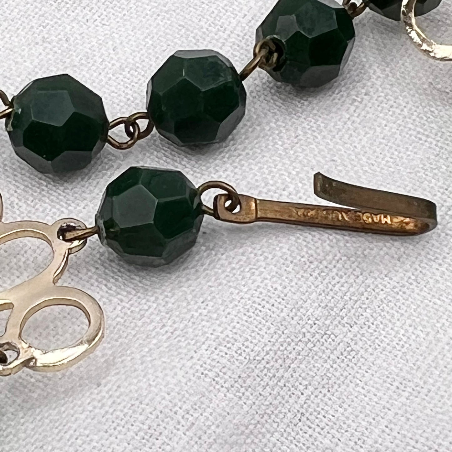 1950s Three Strand Molded Plastic Green Beaded Made in Austria Necklace