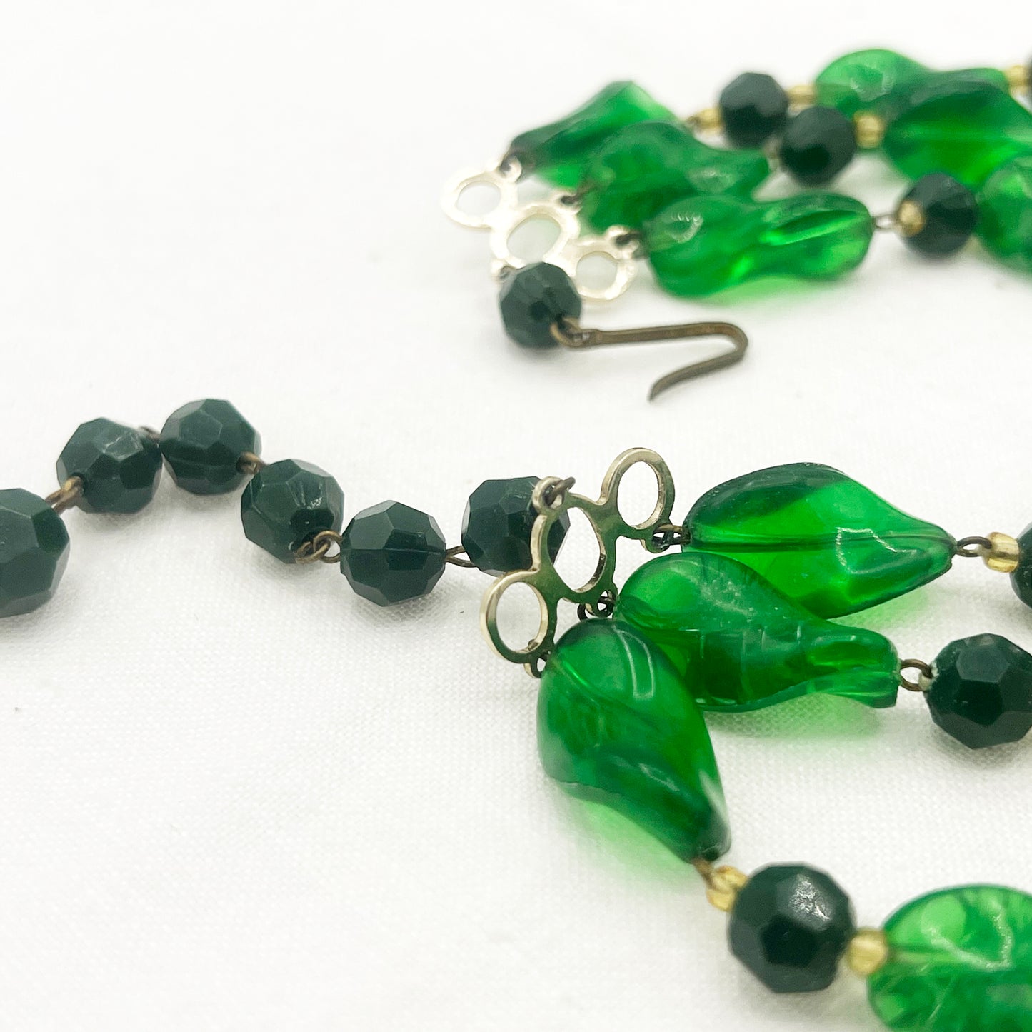 1950s Three Strand Molded Plastic Green Beaded Made in Austria Necklace