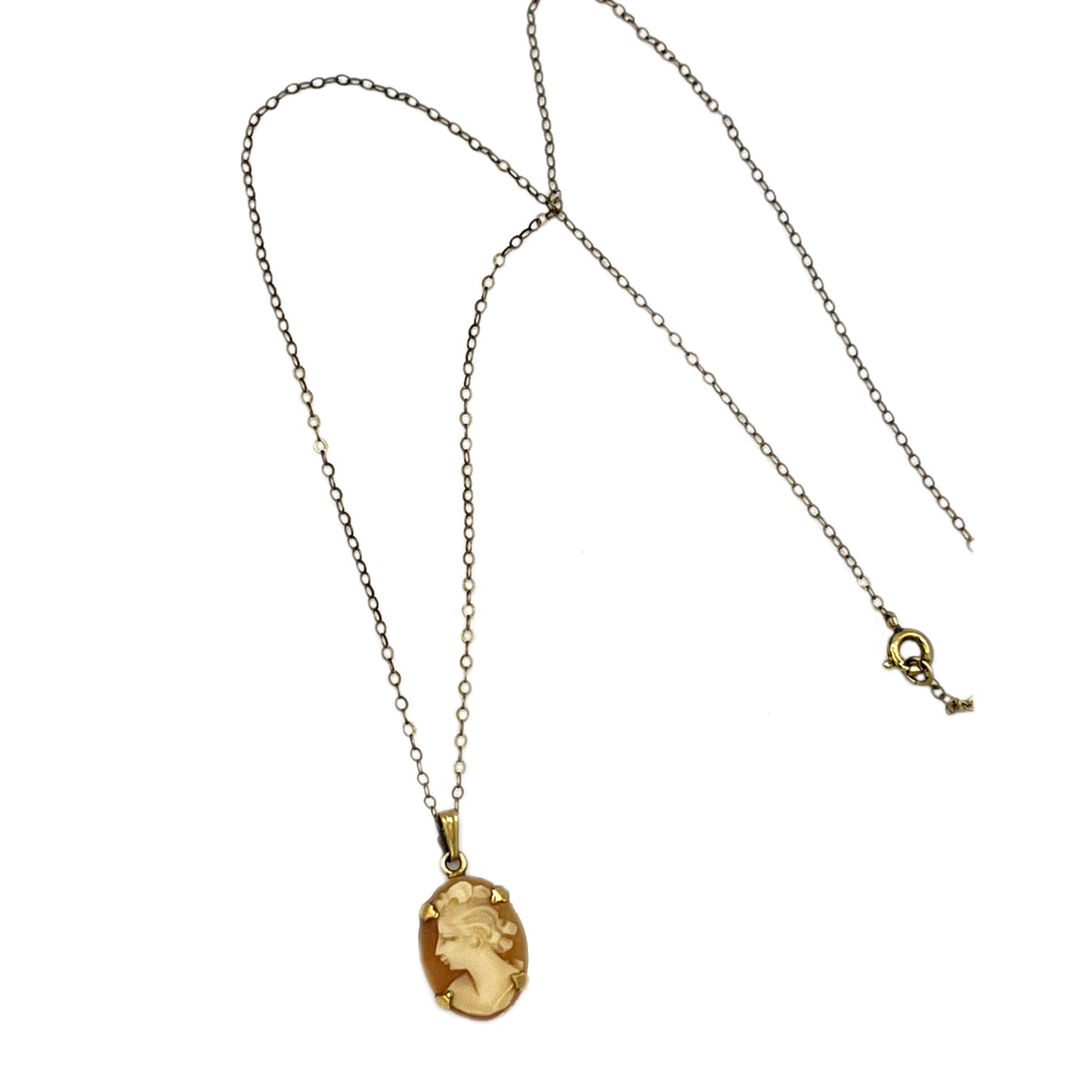 Theda Signed Cameo Gold Filled Pendant Necklace