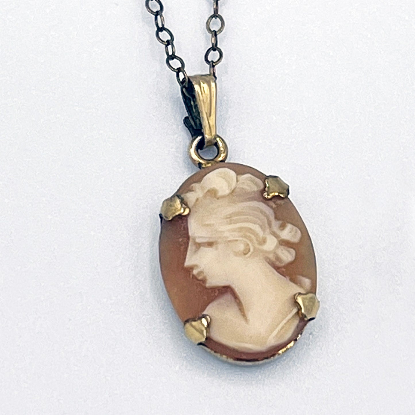 Theda Signed Cameo Gold Filled Pendant Necklace