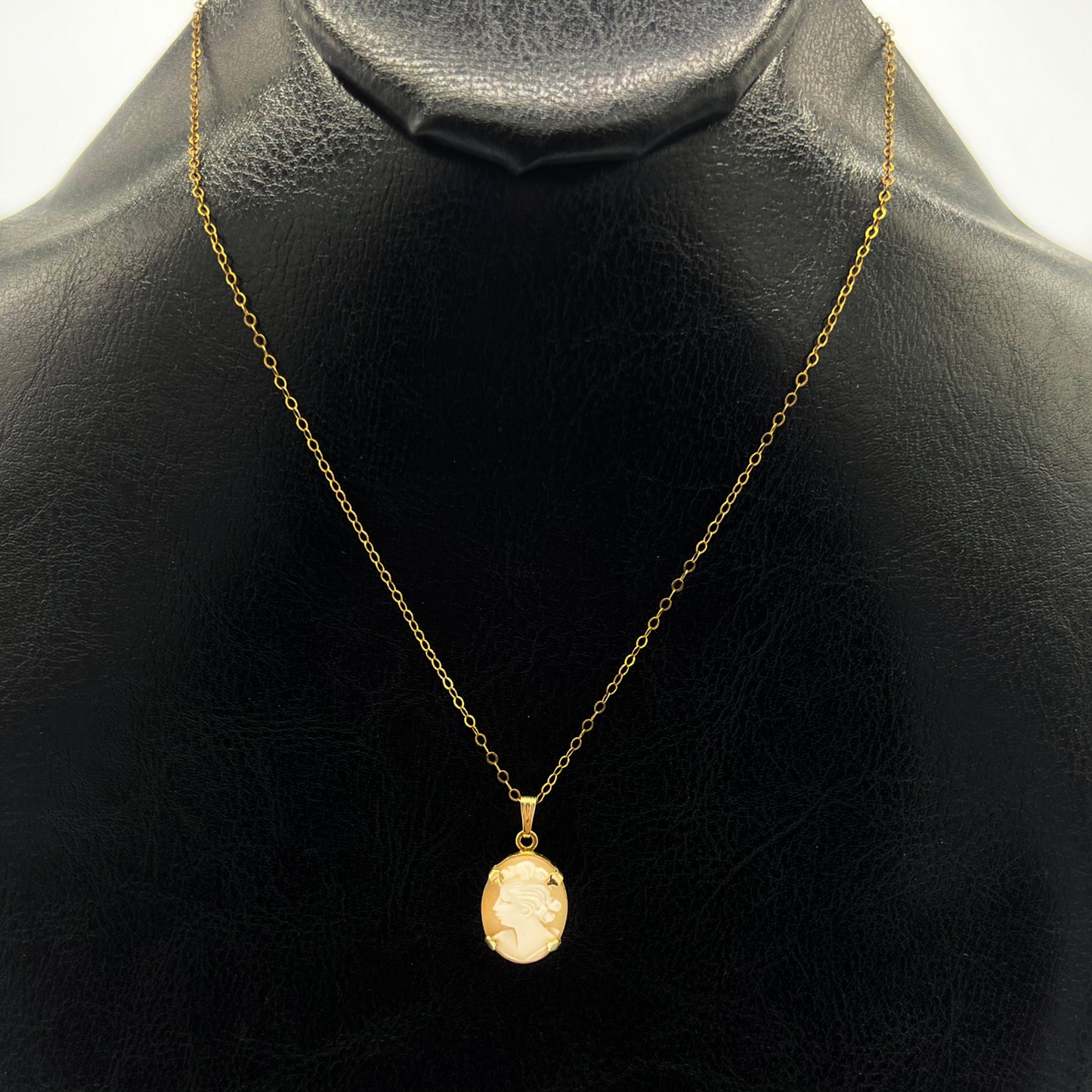 Theda Signed Cameo Gold Filled Pendant Necklace
