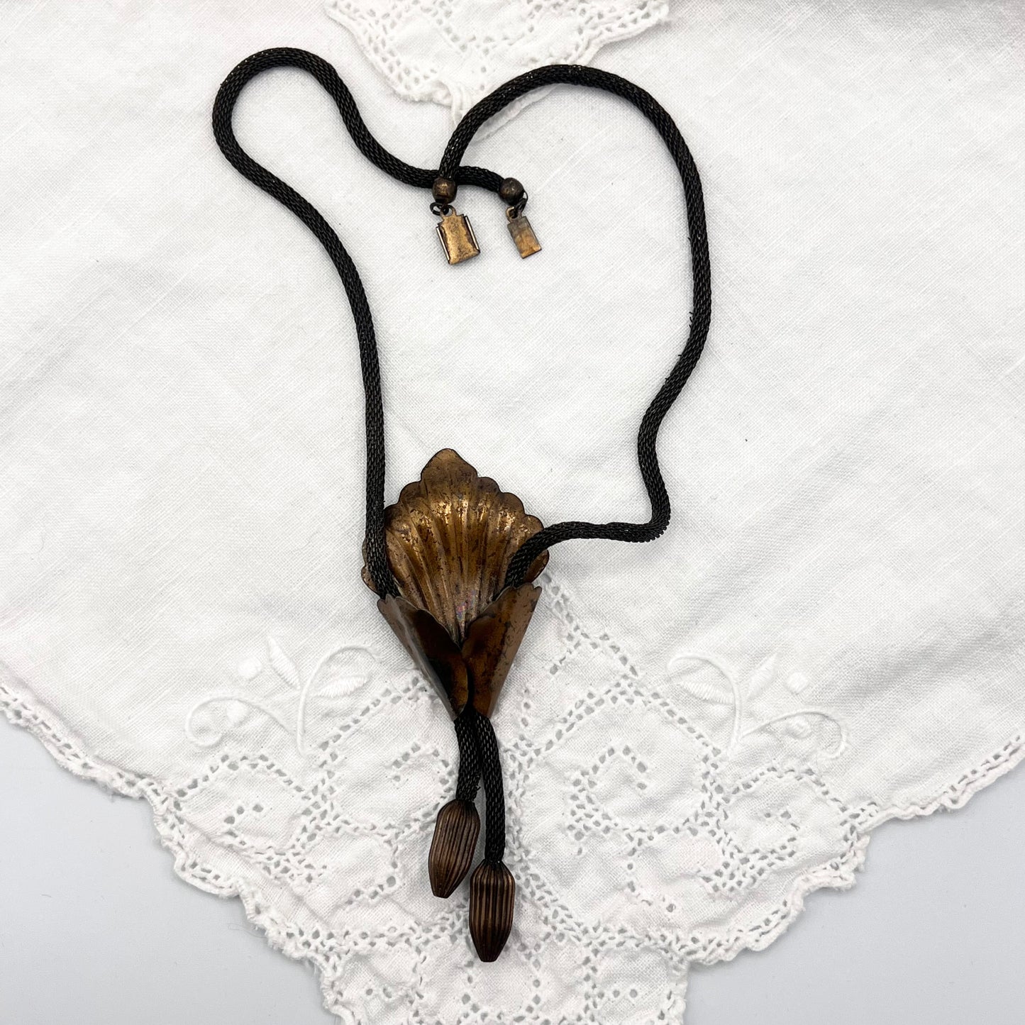 1920s Art Nouveau Lily with Mesh Chain Necklace