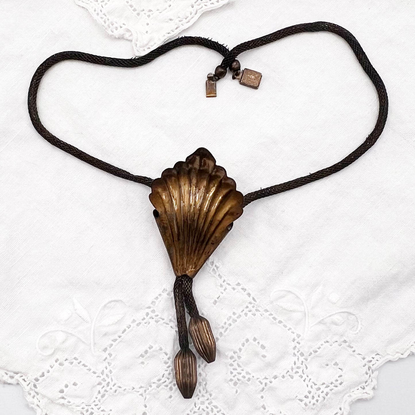 1920s Art Nouveau Lily with Mesh Chain Necklace