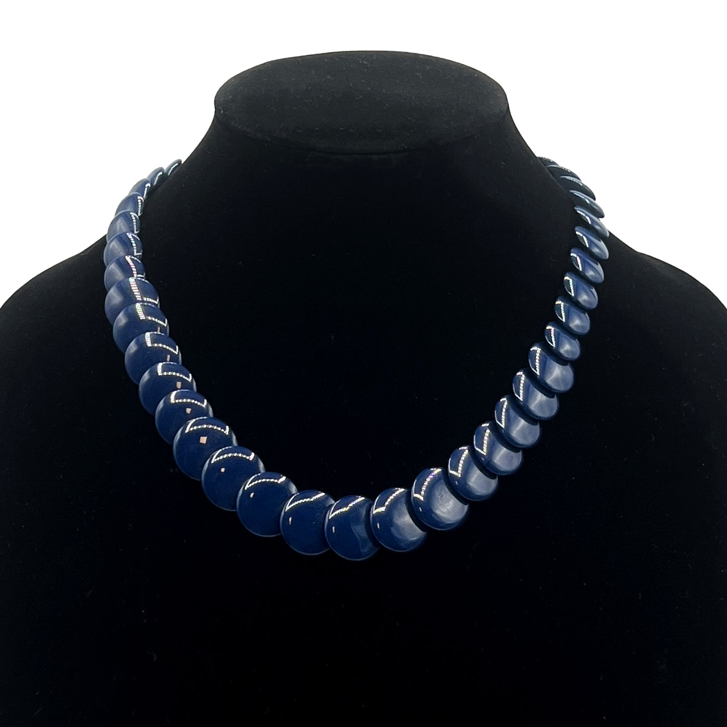 Vintage Trifari Navy Blue Plastic Graduated Disk Necklace