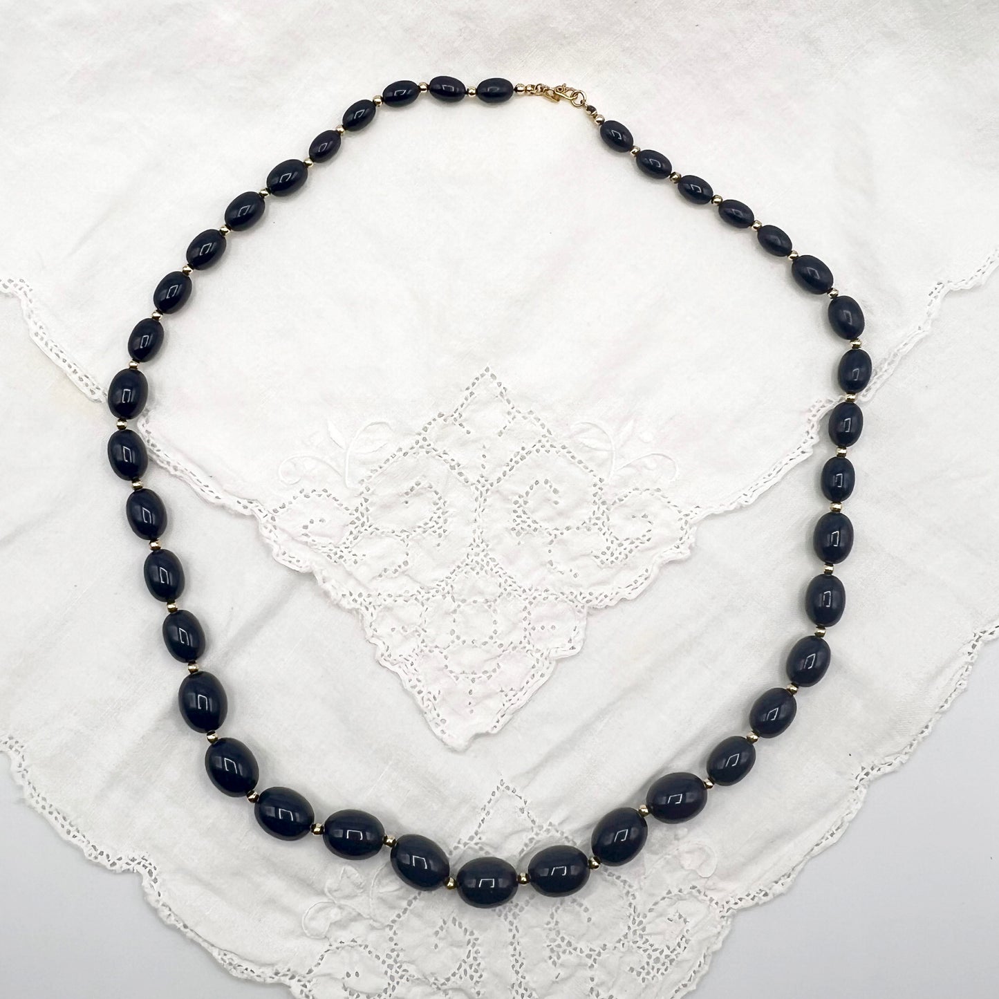 1980s Monet Graduated Navy Blue Acrylic Oblong Beaded Necklace