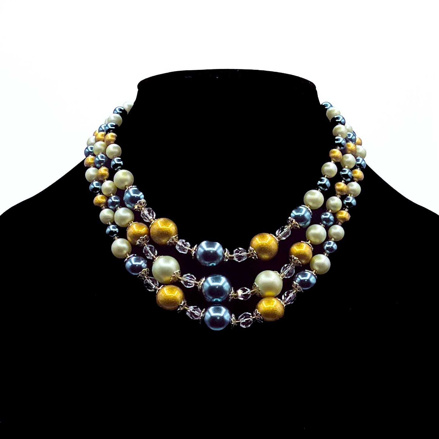 Vintage Japan 3 Strand Faux Pearl Necklace