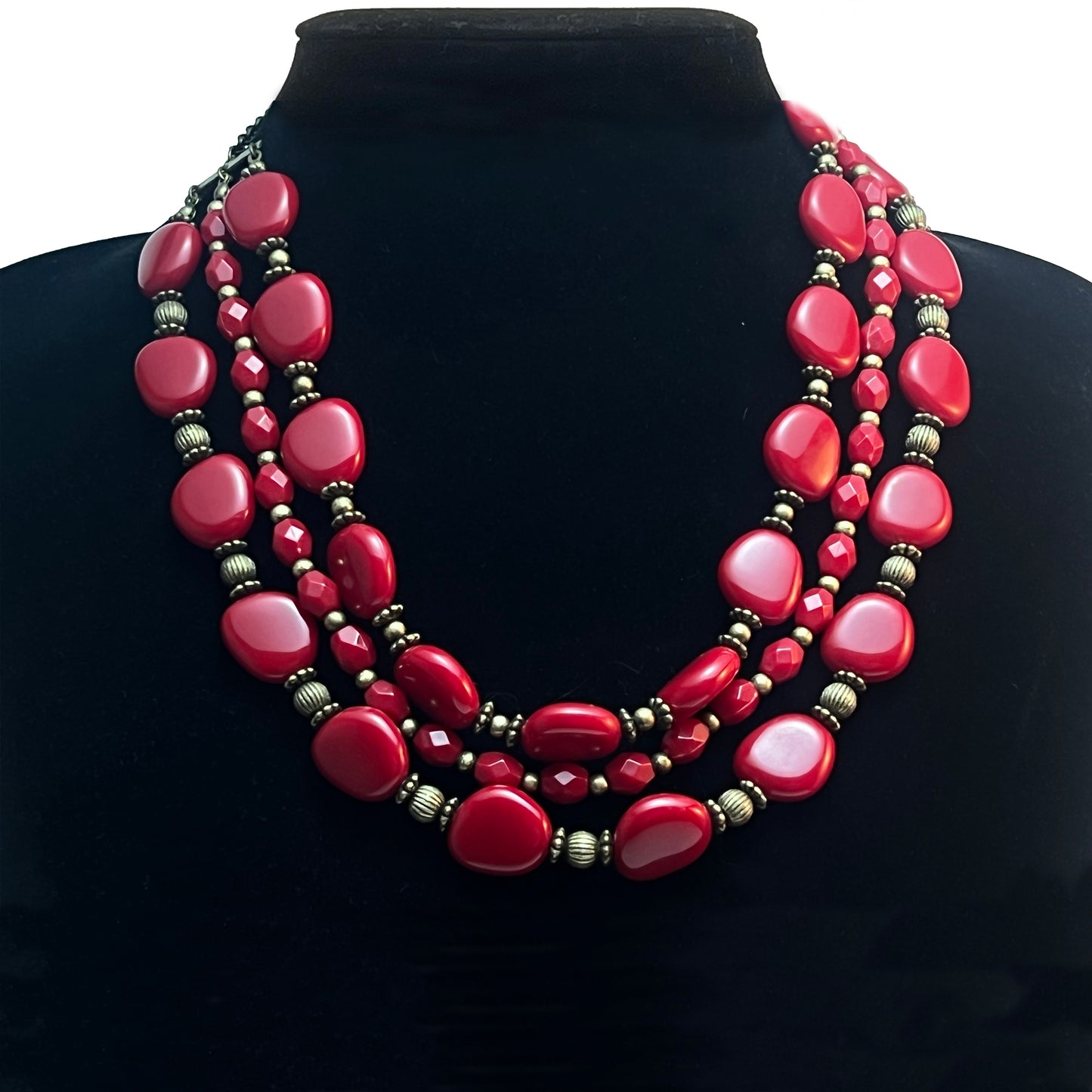 Vintage SAQ Ruby Red and Gold tone Necklace